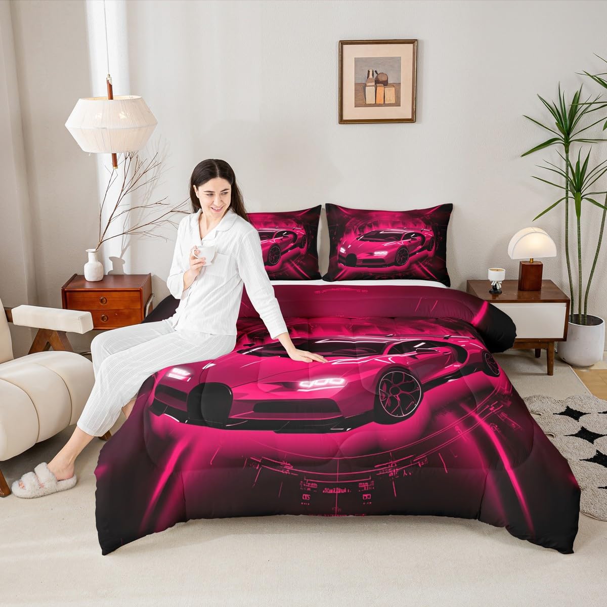 jejeloiu Boys Racing Car Bedding Set Soft for Boys Girls, Race car Comforter Set Twin Size Automobile Duvet Quilt Microfiber Extreme Sports Bedroom Decor 2 Pcs with 1 Pillow Cases