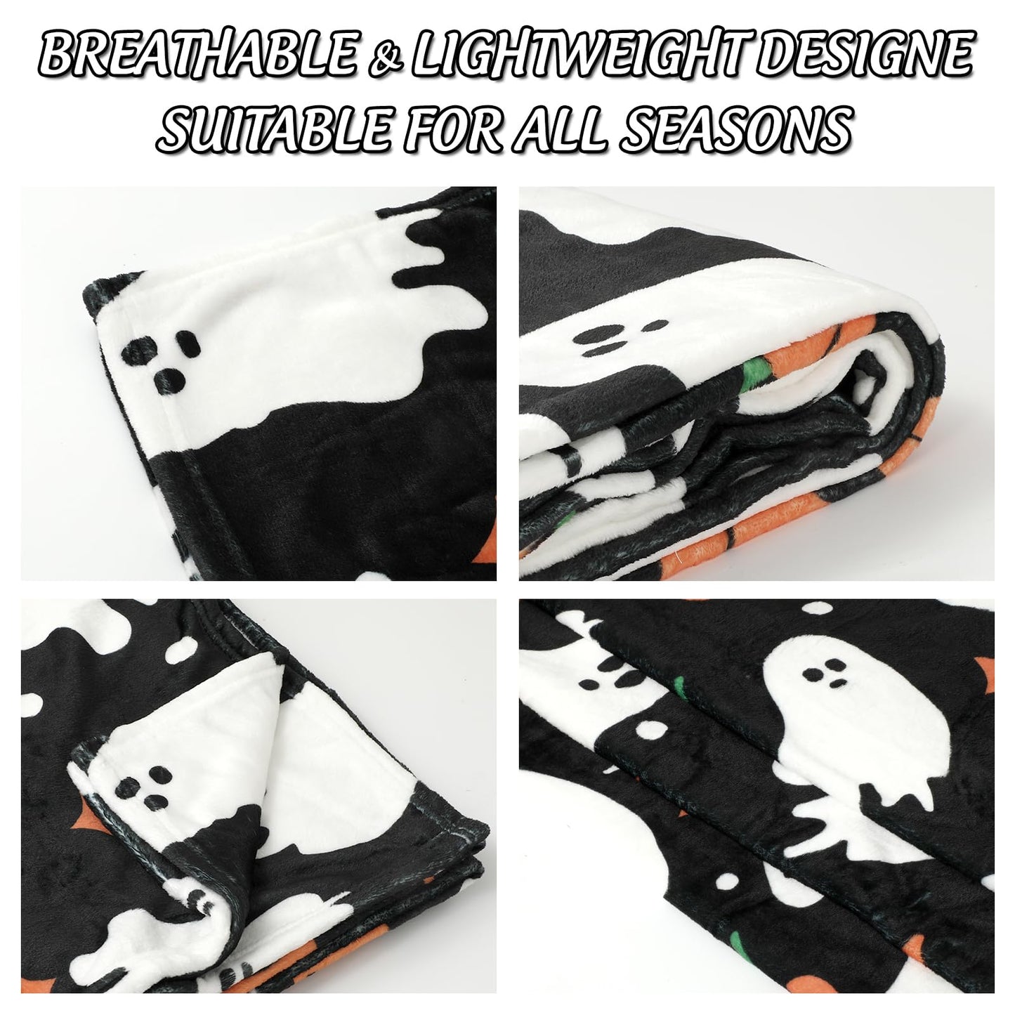 JarThenaAMCS Halloween Fuzzy Flannel Blanket Boo Ghost Pumpkin Throw Blanket Black Soft Blankets for Farmhouse Home Sofa Chair Bed Couch, 60 x 70 Inch