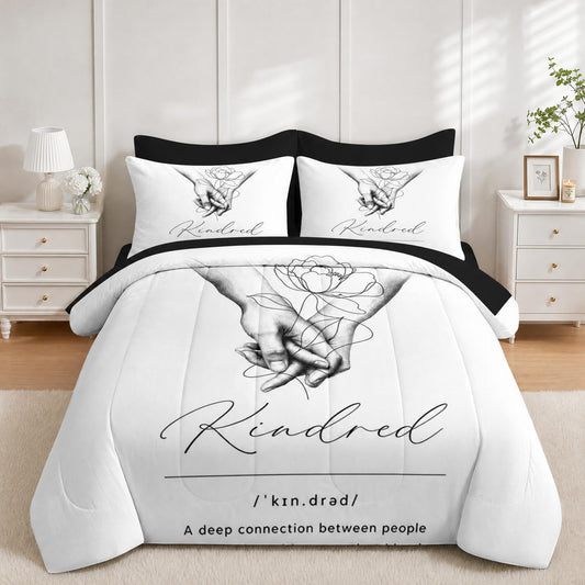 Boewywh Comforter Set Twin Size Minimalist Flower Family 7 Pcs, Bedding for Kids and Adults, Bed Sheet Sets with Fitted Sheet 2 Pillowcases & 2 Shams for Bedroom Bed Decor