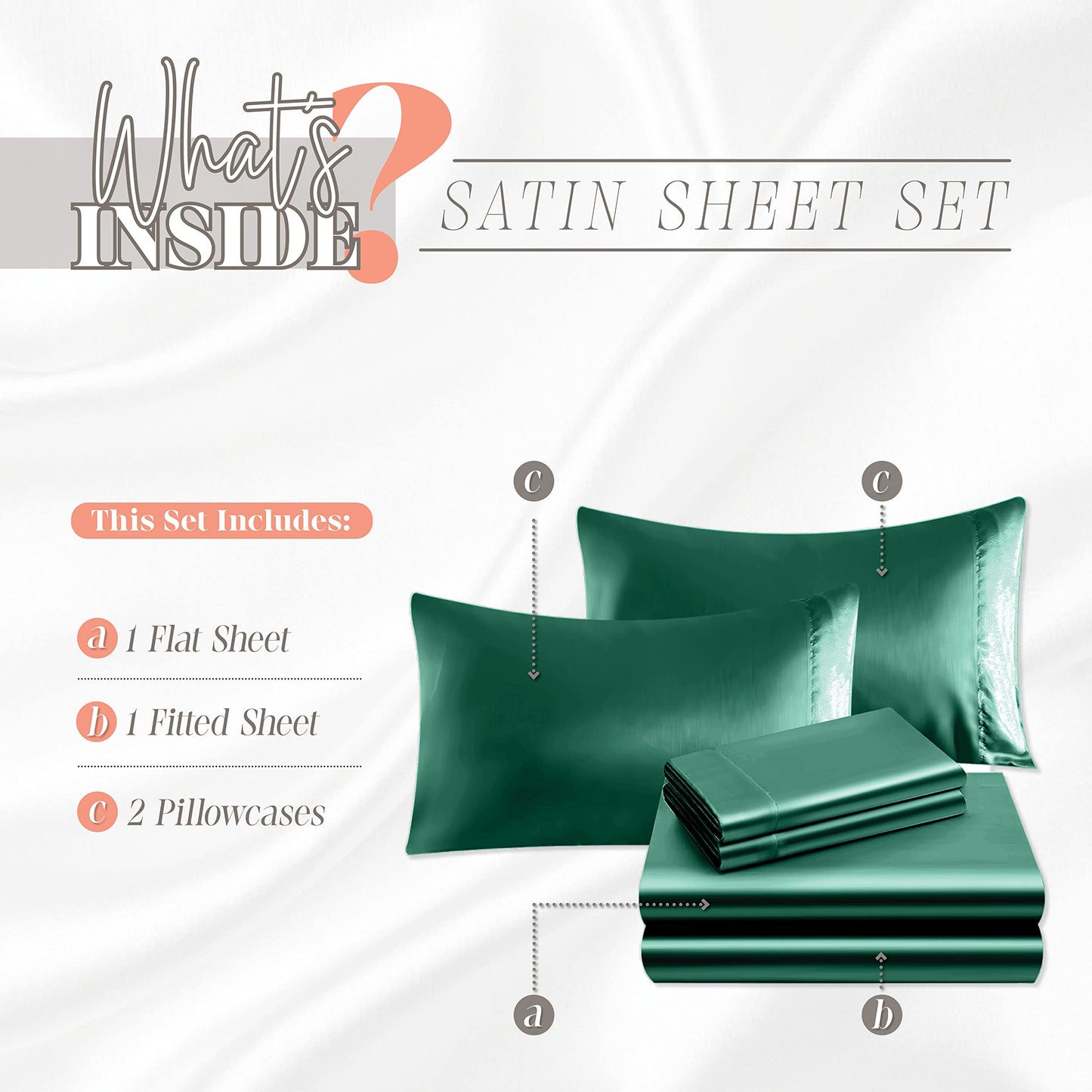 Elegant Comfort Luxurious 4-Piece Silky Satin Sheet Set, Skin and Hair Friendly, Wrinkle, Fade, Stain Resistant with Deep Pockets Fitted Sheet, Cooling Soft Satin Sheet Set, Twin XL, Hunter Green