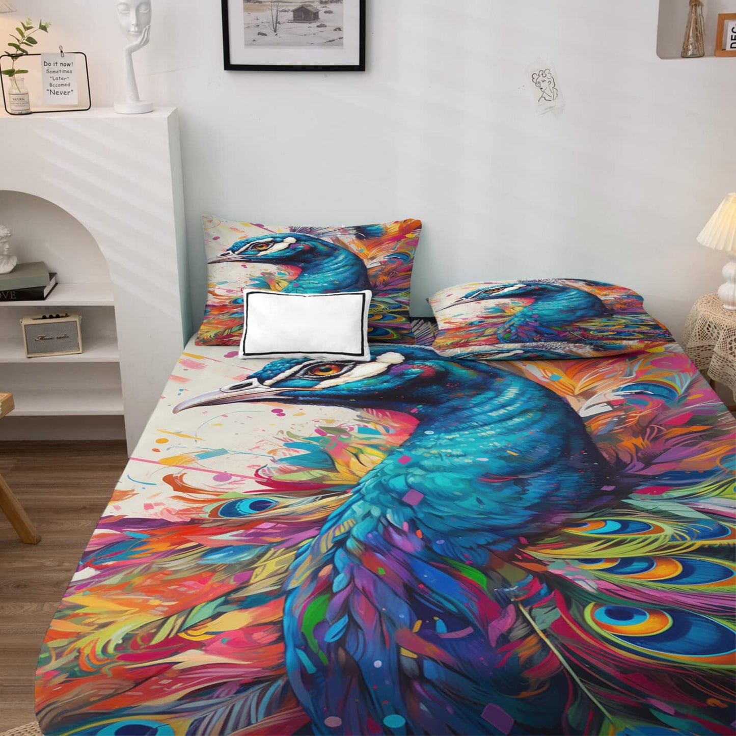 zcwl Queen Sheets Set, Peacock Bed Sheets - Microfiber Bedding Sheets & Pillowcases 4 Piece, Bird Colorful Animal Patterned Sheet Set, 16 Inch Deep Pocket Fitted Sheet, Silky Soft Wrinkle Free