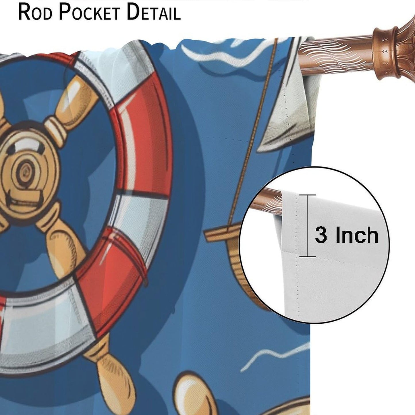 HDESDIS Cartoon Nautical Sailboat Blackout Curtains for Bedroom Living Room, Rod Pocket Ocean Boat Rudder Life Buoy Curtains Thermal Insulated Window Drapes 2 Panels, Each 21W x 45L