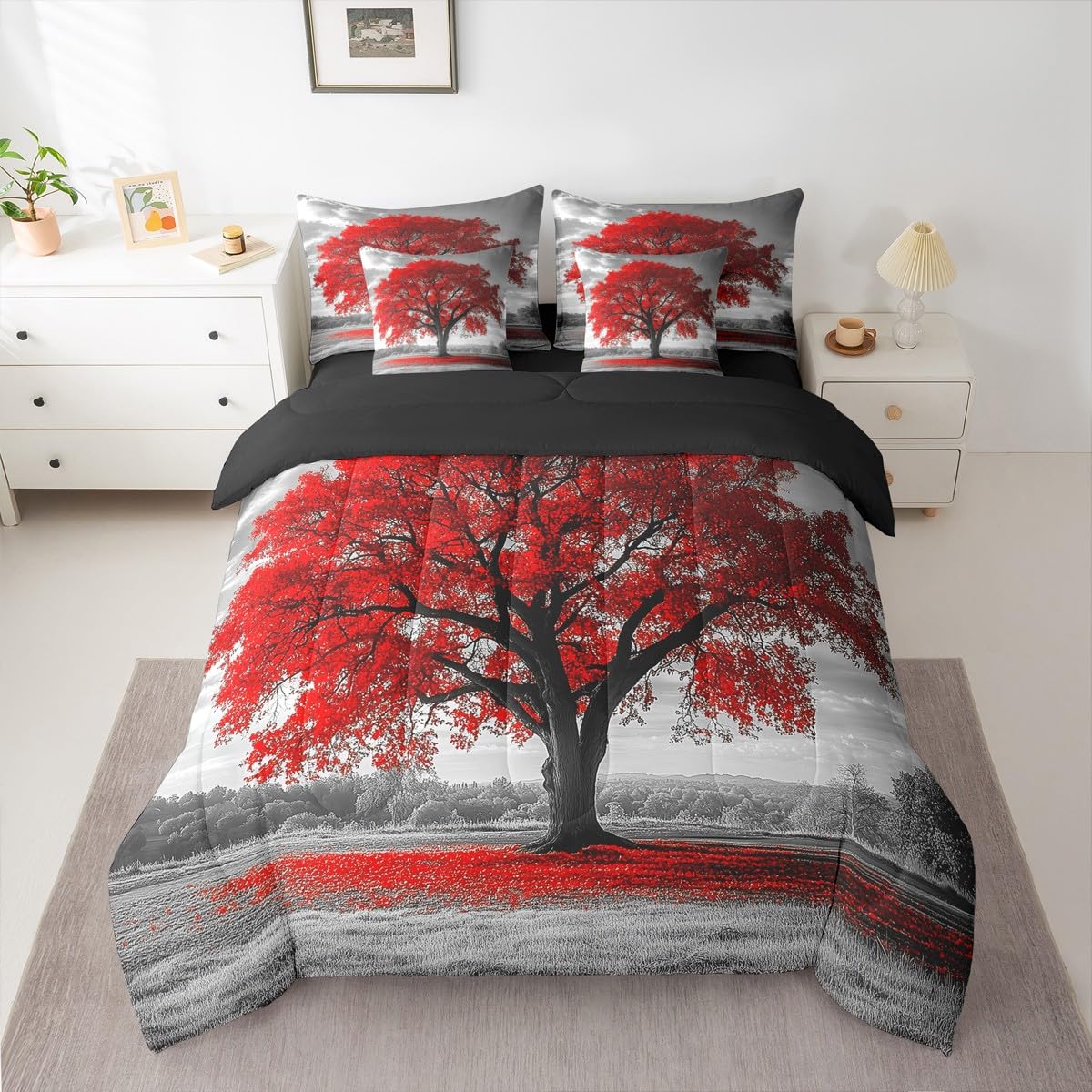 Erosebridal Tree of Life King Comforter Set, Maple Tree 7-Piece Bed in A Bag, Gothic Nature Branch Sheets and Pillowcases, Kids Adult Bed Sets