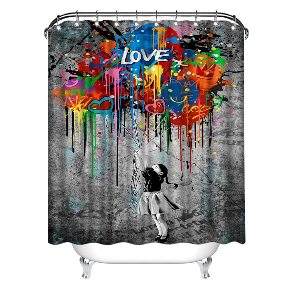 Graffiti Shower Curtain Banksy Teens Girls Colorful Bathroom Decor