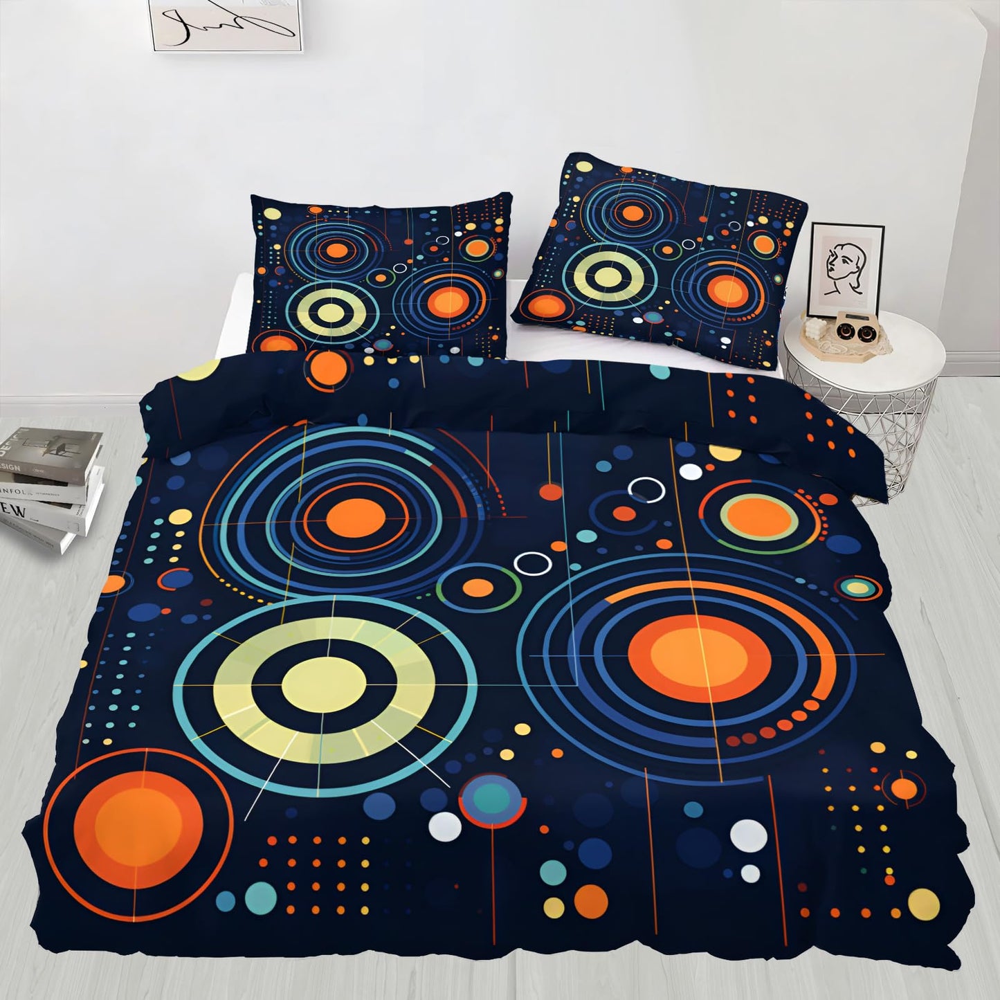 QINYUN Abstract Starry Sky Duvet Cover California King, Solar System Space Bedding Set 3 Piece Bedroom Decor Deep Blue Comforter Cover and 2 Pillow Sham with Zipper Closure