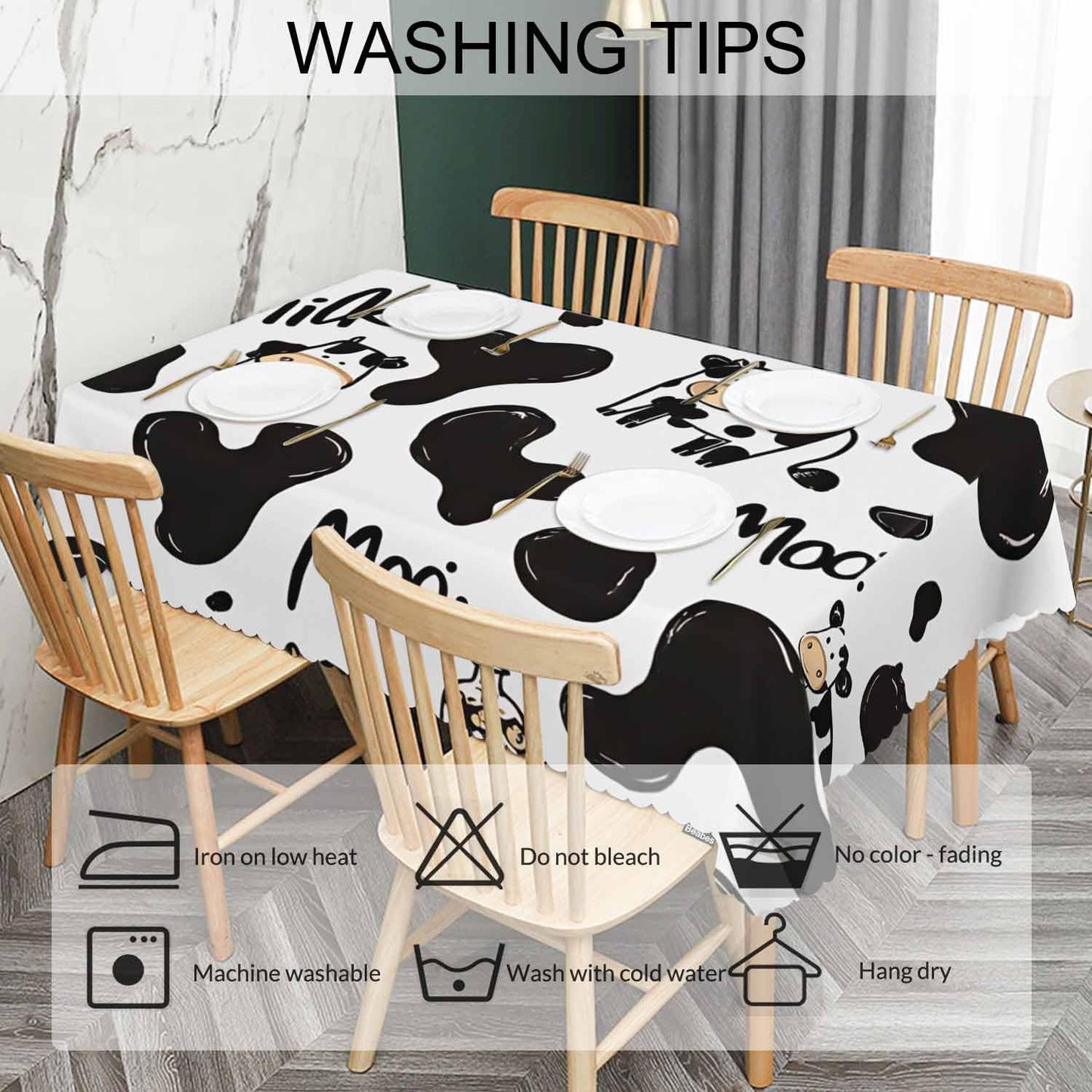 Beabes Cow Cute Table Covers Farm Milk Cattle Heavy Weight Tablecloth Cow Print Picnic Table Cloth for Kitchen Dinning Tabletop Outdoor BBQ Buffet Rectangle 52x70 Inch