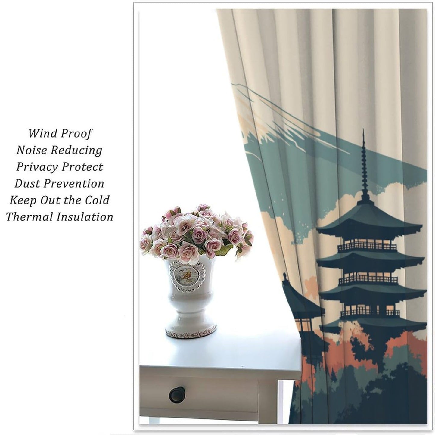 DIPQIMI Ancient Architecture Mountain Blackout Curtains for Bedroom/Living Room, Tree Natural Landscape Curtains Rod Pocket Thermal Insulated Window Drapes, 2 Panels/Each 21" W x 45" L