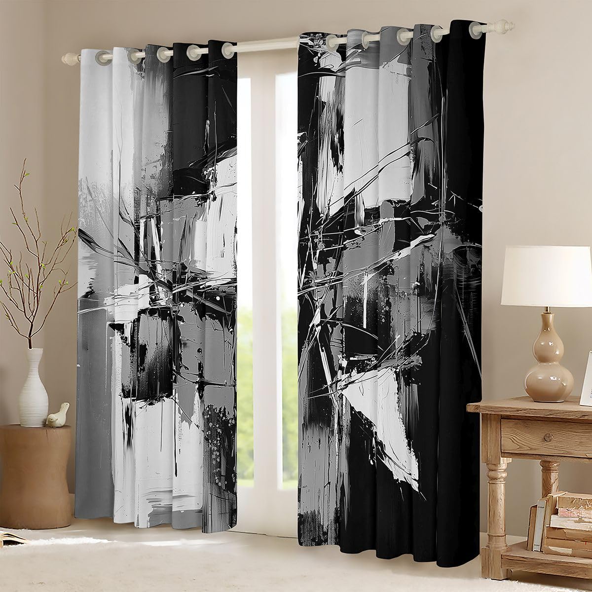 Feelyou Abstract Curtains for Bedroom Living Room Modern Abstract Art Blackout Shades Geometric Artistic Smear Room Darkening Curtain Window Treatments, 2 Panels 38 x 45 Inch Decor