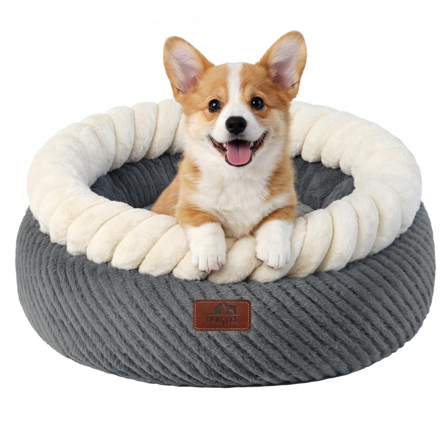 Hollypet Cat Bed for Indoor Cats Kitty Beds, Round Washable Fluffy Small Dog Bed, Soft Cozy Plush Pet Beds for Puppy and Kitten with Non-Slip Bottom (20" D * 8" Th, Gray)