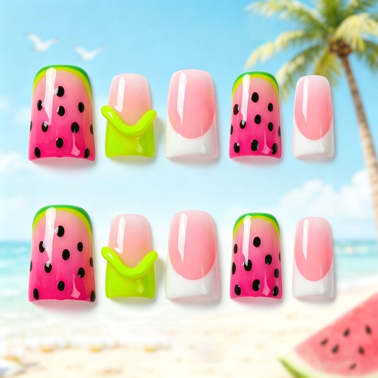 Handmade Press on Nails 3D Cute Glue on Nails for Women, Luxury Duck Nail Art Design, Fake Nails with 3D Nail Charms Size M 1