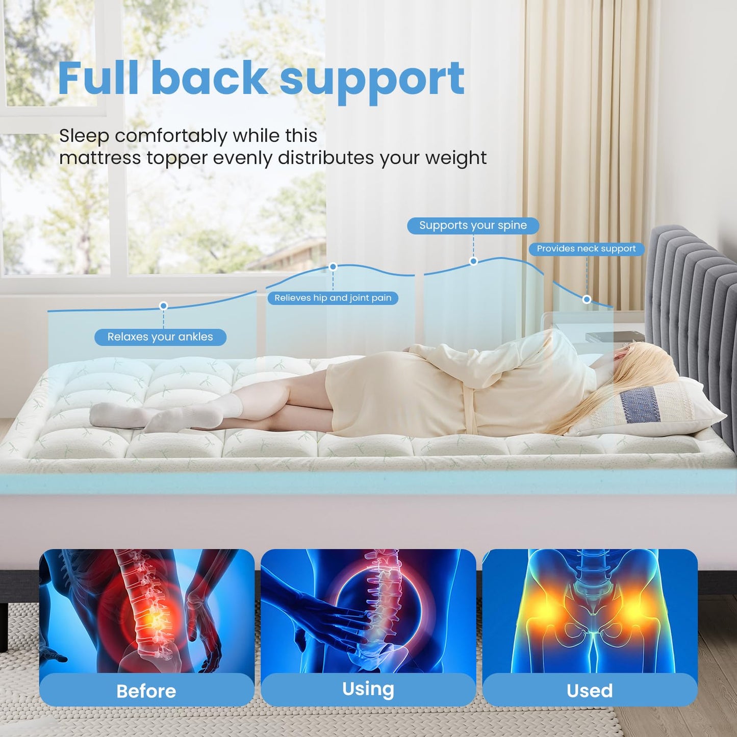 Sweetcrispy Dual Layer Queen Memory Foam Mattress Topper, 2 Inch Gel Memory Foam Plus 1 Inch Down Alternative Pillowtop Mattress Pad Cover, Cooling Bed Topper for Pressure Relief