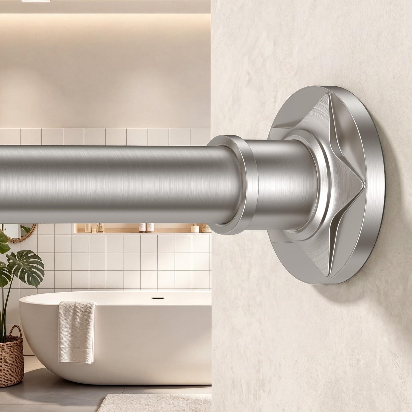 Haryaers Nickel Tension Shower Curtain Rod 30-96 In (8ft) 1.1" Diameter Stainless Steel, Rustproof Heavy Duty, No Drilling Adjustable Room Divider for Bathroom Window Patio Closet