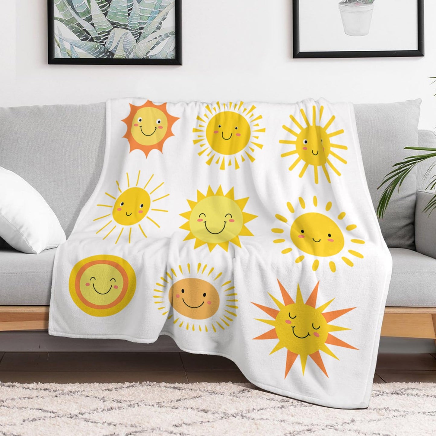 Throw Blanket 50x60 Inch,Funny Summer Sunshine Cozy Soft Lightweight Fuzzy Flannel Blanket Suitable for Couch Bed Sofa Living Room in All Seasons