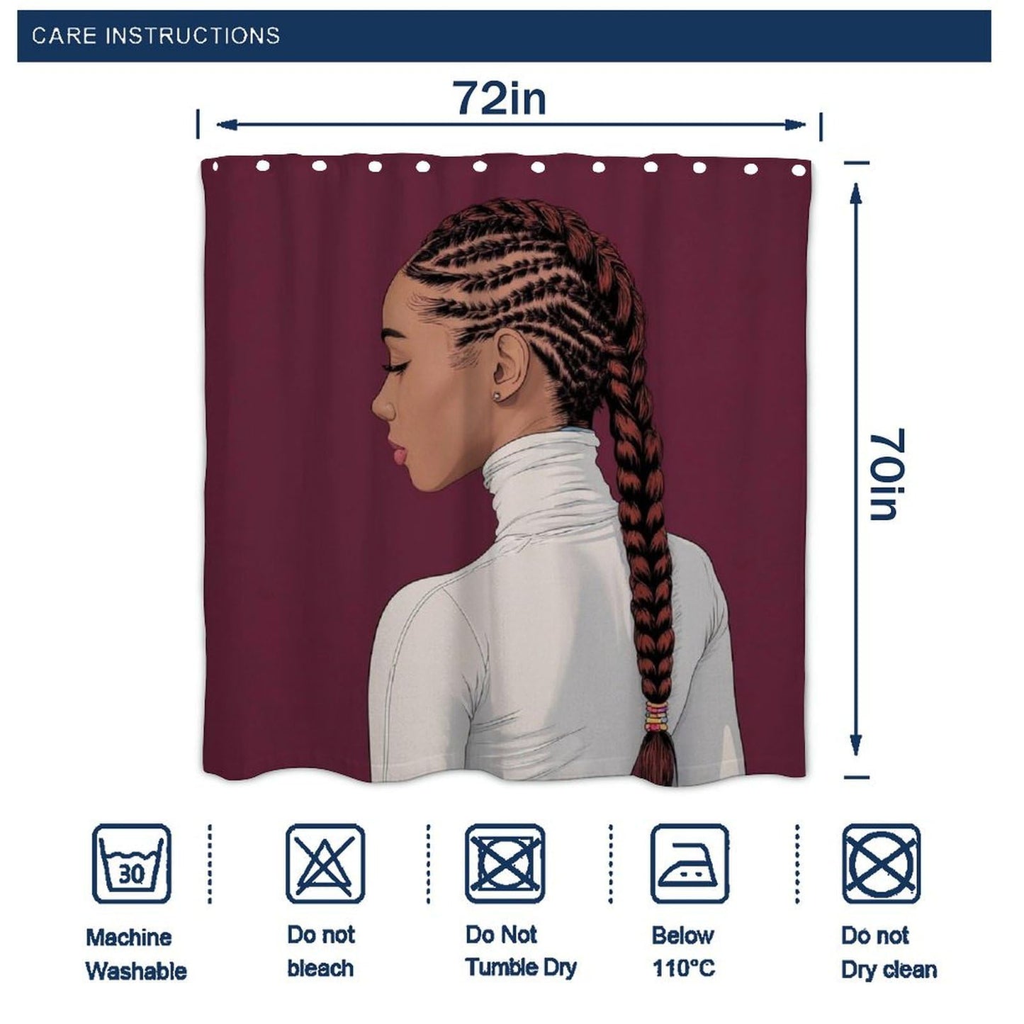100% BLUE COLLAR Fashion Bathroom Decorative Shower Curtain Set with Curtain Hooks, African American Black Woman Girl Painting 72"x 70"