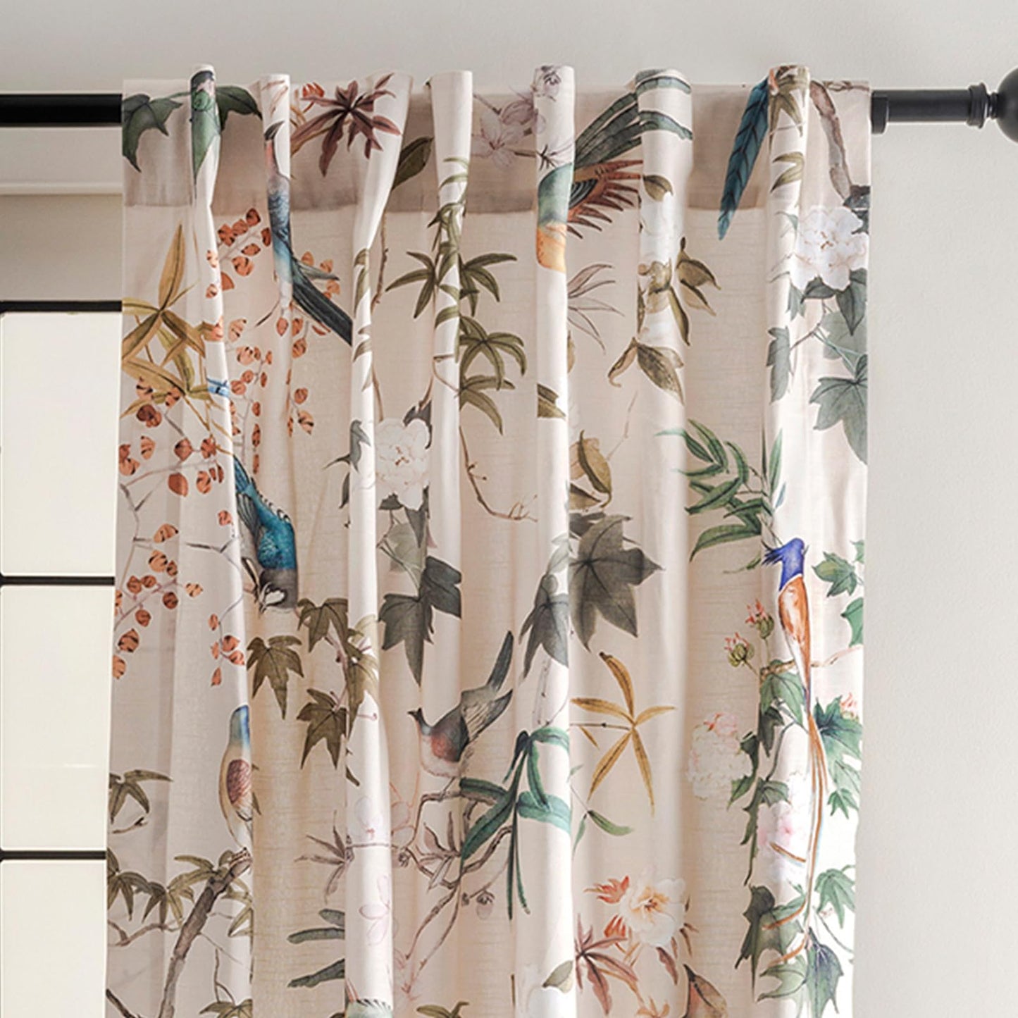 Maison d' Hermine Curtains for Living Room 100% Cotton 96 inch Length One Panel Light Filtering Curtains for Windows with Rod and Loop Pockets Spring Summer (Hokuzai - Beige, 50" W x 96" L)