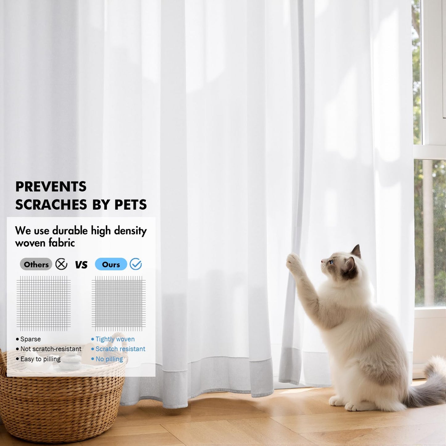 MIULEE White Privacy Sheer Curtains that Let Light in 84 Inches Long Non-See-Through Semi Sheer Curtains Light Filtering Window Curtain Drapes for Living Room Bedroom 2 Panels Set 42 X 84