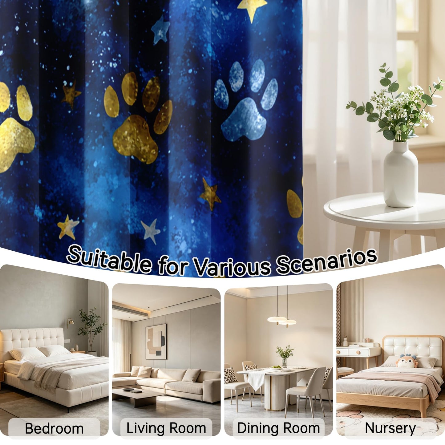 Mistwalk Boys Dog Cat Paw Curtains Blackout, 54 Inch Curtains for Bedroom & Living Room, Room Darkening Thermal Insulated Grommet Drapes, Kids Footprint Patterned Window Treatments