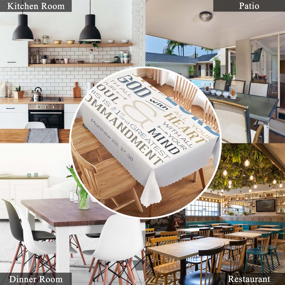 Swono Love God 52"X70" Oblong Table Cloth Christian Verse Bible Quote Zigzag Wrinkle Free Table Cover Farmhouse Tablecloth for Home Restaurant Picnic Indoor Outdoor Dining