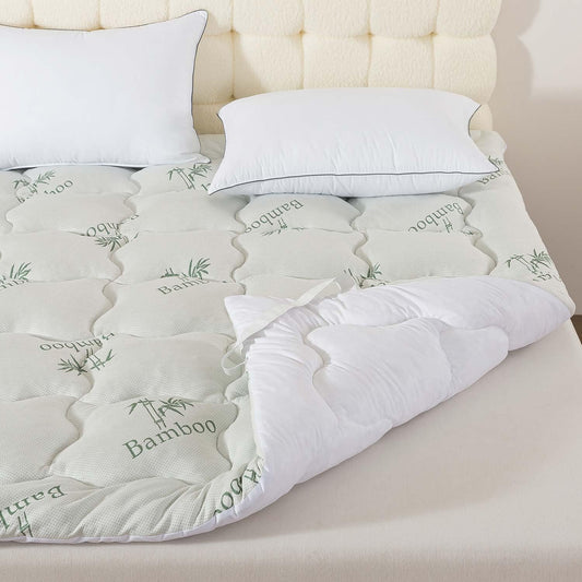 Whatsbedding Memory Foam Mattress Topper, 1500 GSM Thicker Slow Rebound Memory Foam Topper with Cooling Viscose Made from Bamboo Cover, 4 Blastic Bands