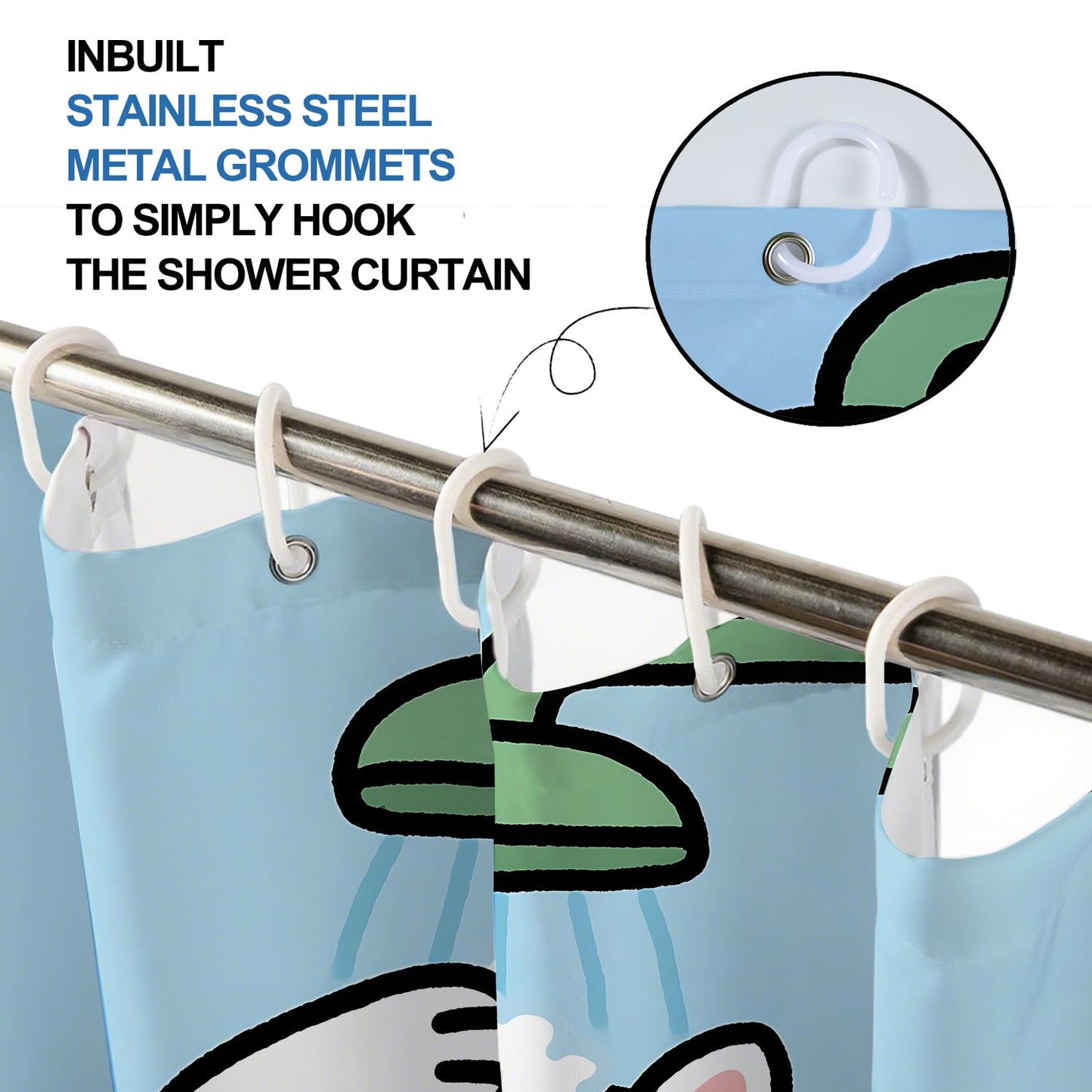 THISFIND Cute Cat Bath Time Shower Curtain- Cute Cartoon Kitten Showering with Bubbles, Waterproof Bathroom Decor Set with Hooks 72x72 Inches