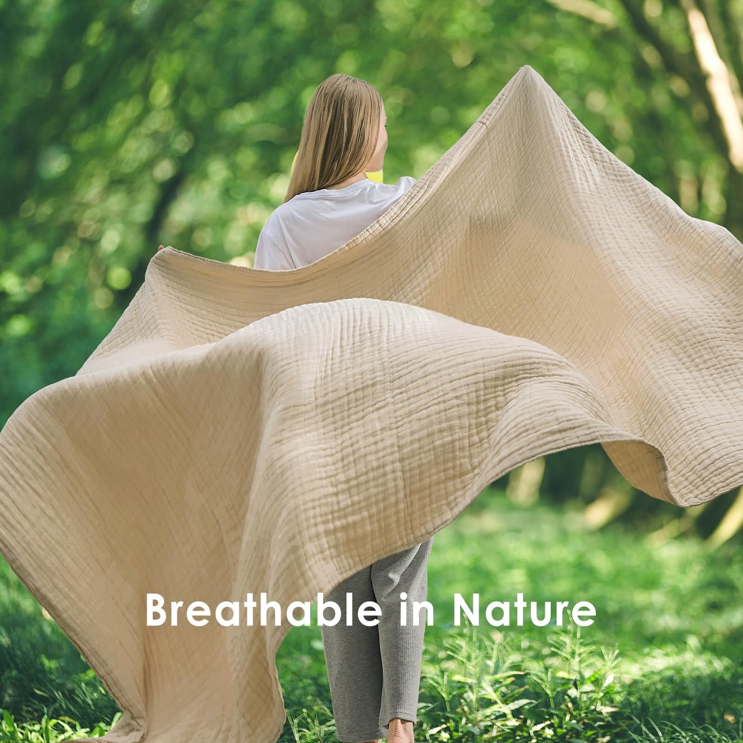 EMME Cotton Throw Blanket for Couch Soft Muslin Blankets 50"x60" Lightweight Breathable Blanket Beige All Season Gauze Blanket