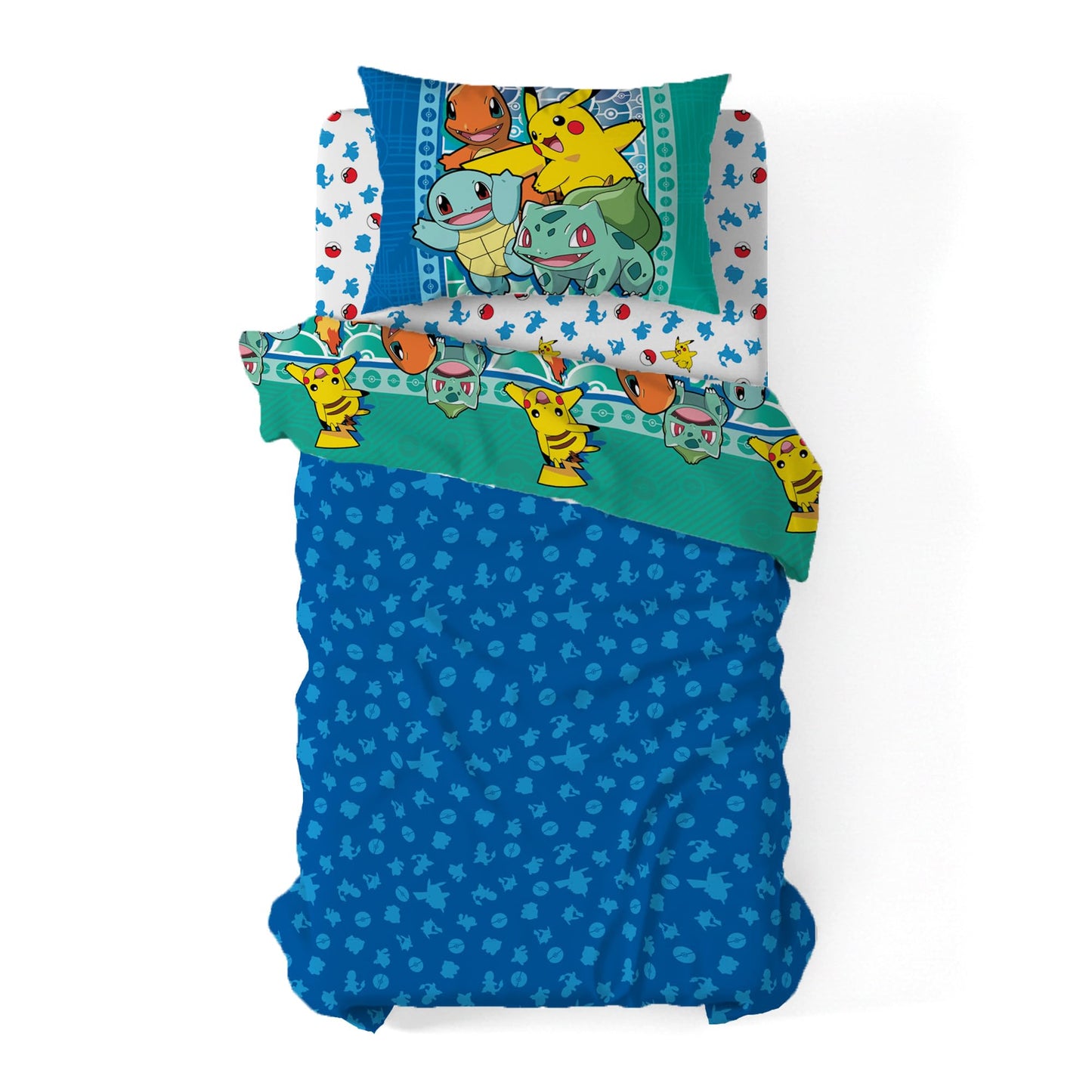 Northwest Pokemon First Starters Twin Size Bed in a Bag Set, Pikachu Charmander Squirtle Bulbasaur, Kids Boys Girls Bedding Comforter Sheets