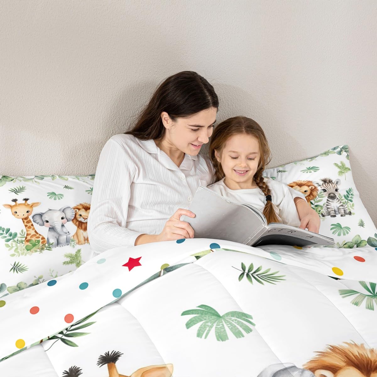 Erosebridal Jungle Animal Bedding Sets for Boys Nursery Giraffe Elephant Comforter Full Size for Kids Girls Baby Green Botanical Eucalyptus Palm Leaves Quilt Zebra Lion Safari Animal Duvet Insert