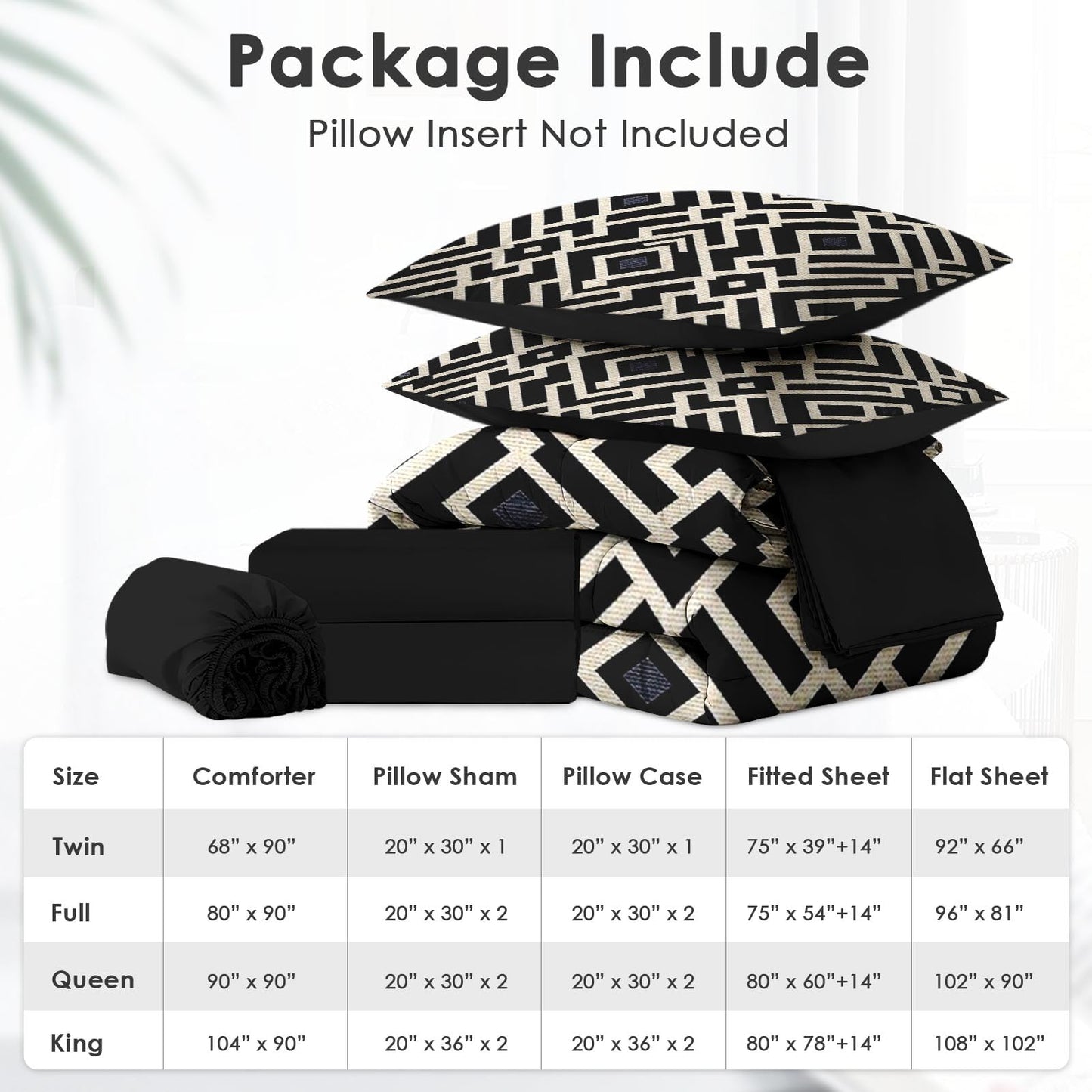 Boewywh Comforter Set Twin Size Geometric Aztec Boho 7 Pcs, Bedding for Kids and Adults, Black Beige Bed Sheet Sets with Fitted Sheet 2 Pillowcases & 2 Shams for Bedroom Bed Decor