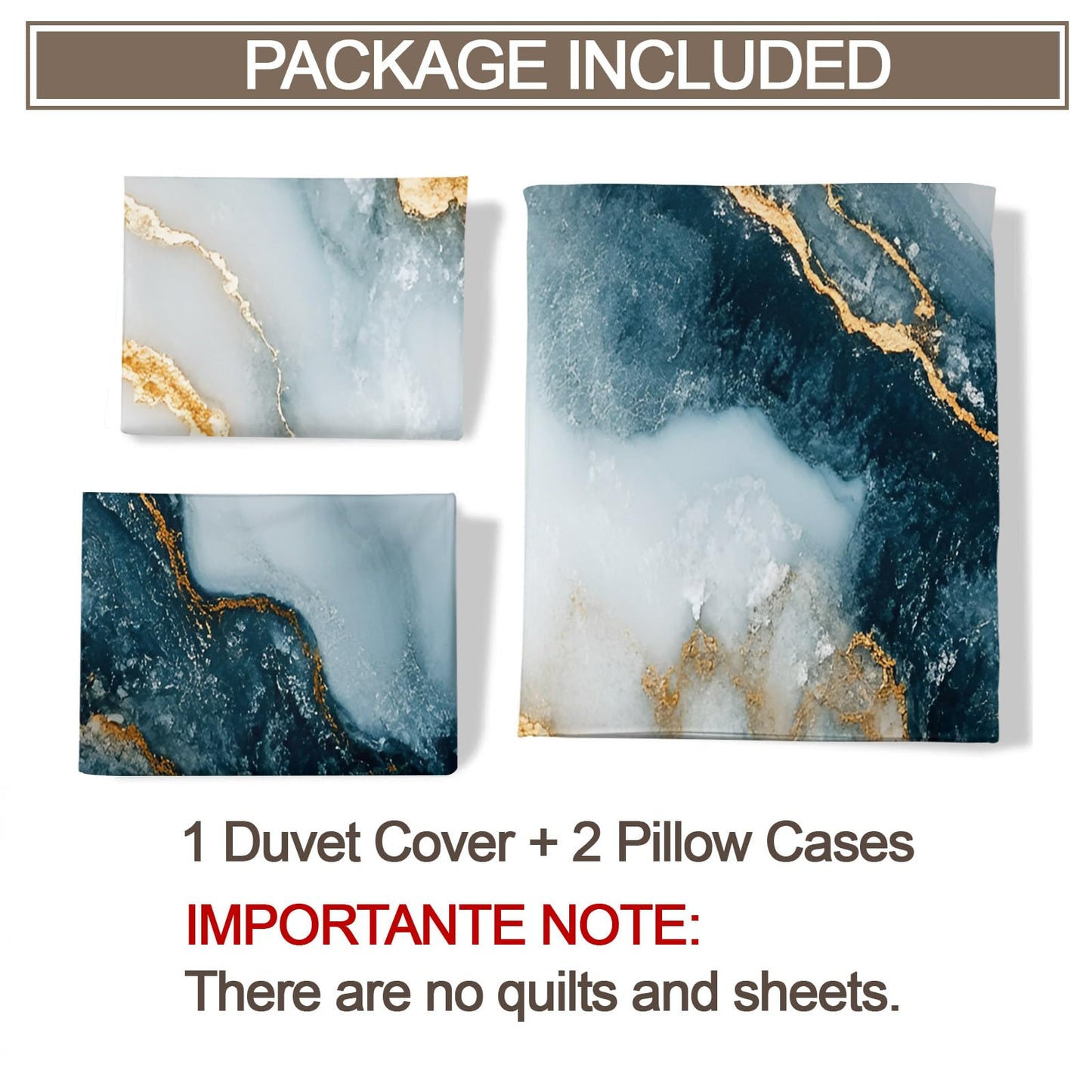 PAISUOQ Marble Duvet Cover Full Size, Golden Texture Bedding, 3 Piece, Soft Microfiber Patterned Comforter Cover with Zipper Ties & 2 Pillowcase, White & Teal Bedroom Decor & Gifts