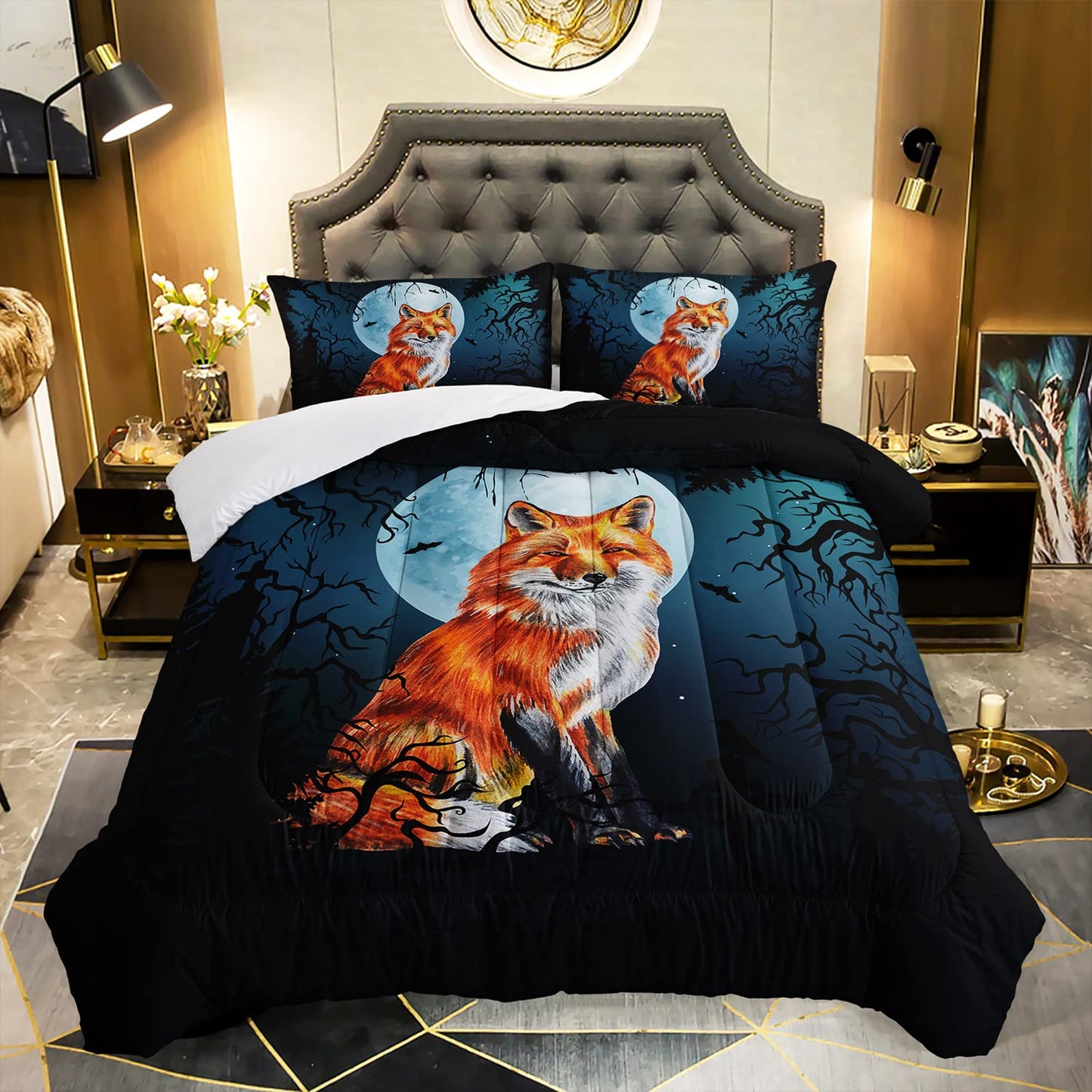 AILONEN Fox Comforter Sets for Teens, Fox Cartoon Printed Bedding Sets Queen Size,Fox Comforter,Fox Animals Bed Set for Bedroom,Fox Duvet,3 Piece 1 Comforter and 2 Pillowcases
