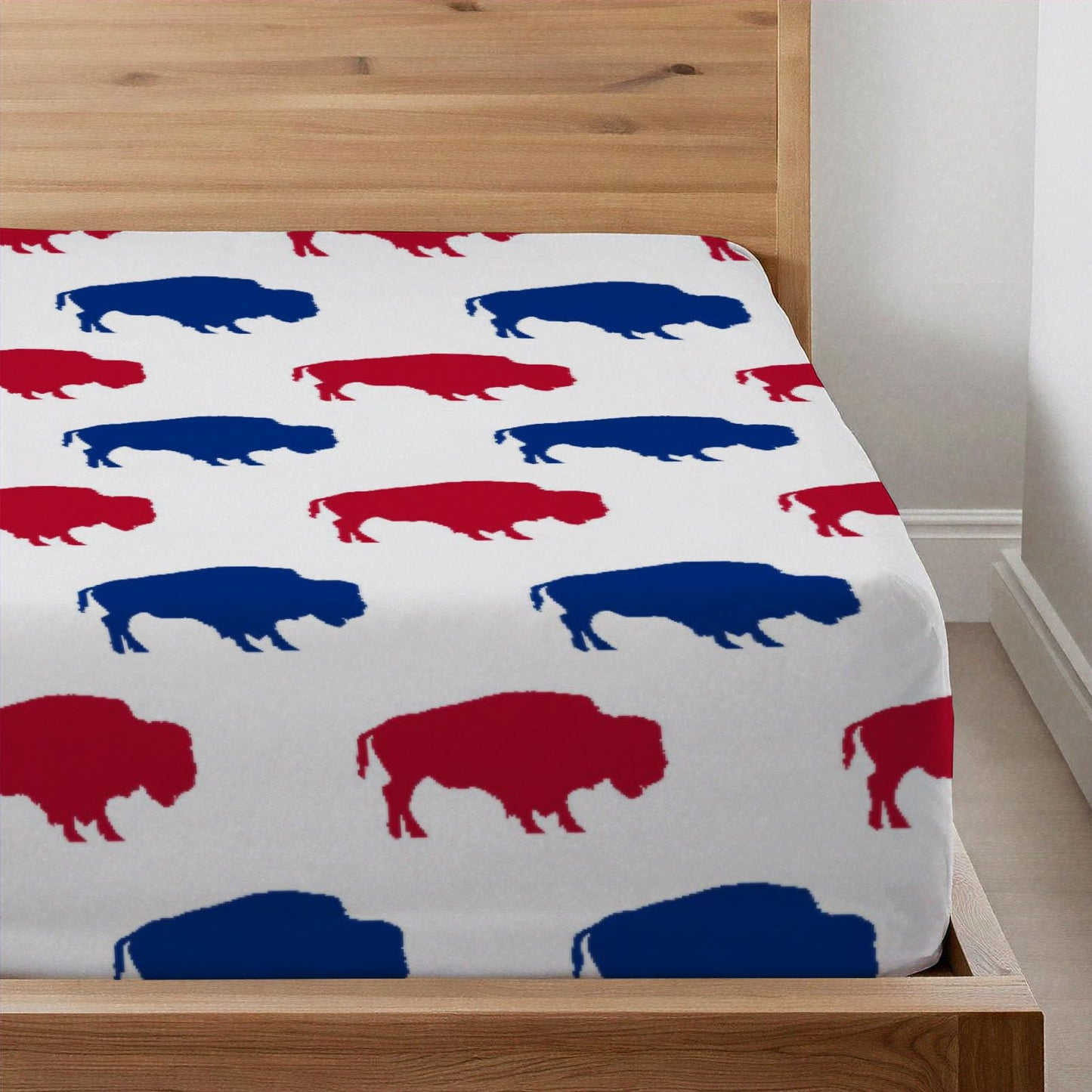 Allenjoy Full Size Red Blue Buffalo Fitted Sheet Animal Silhouette Pattern Bed Flat Sheets Bedding Set Deep Pockets Up to 16" Bedroom Decor with 2 Pillowcases