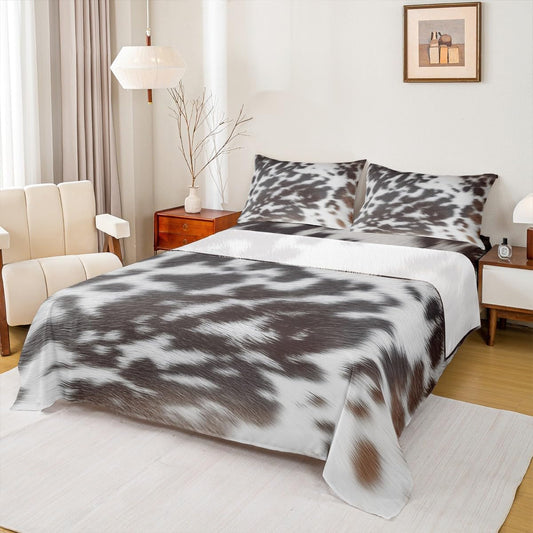 Brown Cowhide Bedding,Aztec Black White Aztec Cow Print Bed Sheet Set King,Western Farm Animal Bed Sheets for Kids Boys Girls Men Women,Rustic Cowboy Cow Fur Fitted Sheet & Flat Sheet 4 Pcs