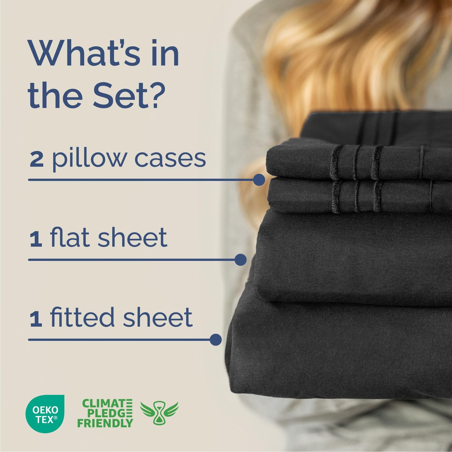 Queen Size 4 Piece Sheet Set - Comfy Breathable & Cooling Sheets - Hotel Luxury Bed Sheets for Women & Men - Deep Pockets, Easy-Fit, Extra Soft and Wrinkle Free Sheets - Black Oeko-Tex Bed Sheet Set