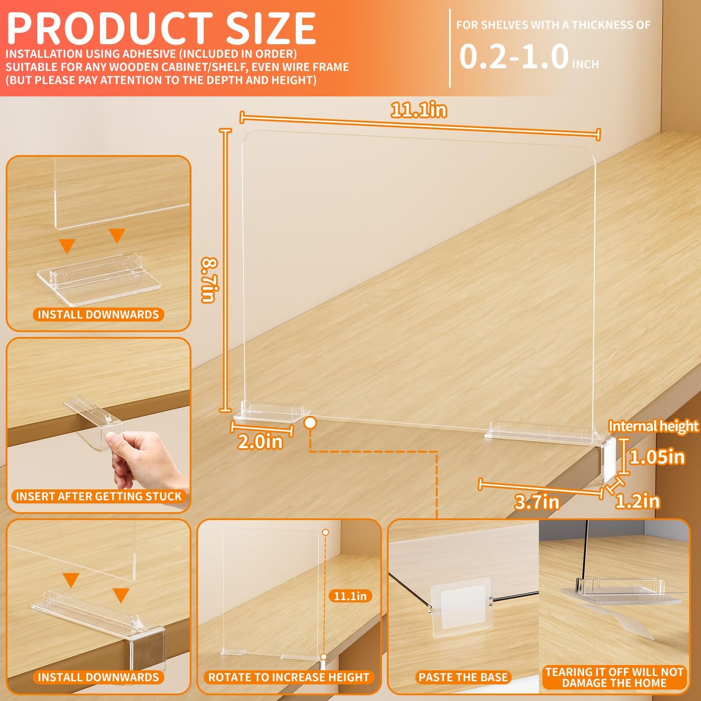 Yieach Adjustable Height Clear Shelf Dividers,6 Pack Acrylic Closet Shelf Dividers for Organization,11.1 Inch Tall Vertical Plastic Shelf Separators for Towel,Sweater,Towel Organizers and Bookshelf