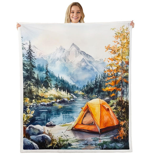 Erosebridal Happy Camping Fuzzy Plush Throw Twin Size,Outdoors Natural Camper Decor Fleece Blanket Rustic Farmhouse Sherpa Blanket for Kids Adults Jungle Tree Country Decor for Sofa Couch