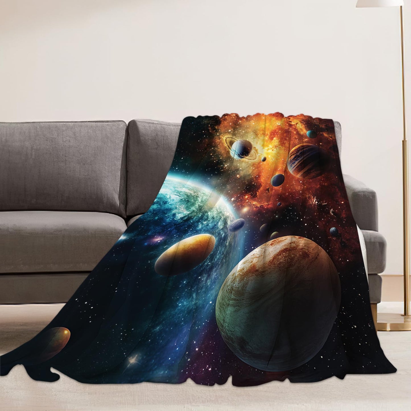 Space Blanket, Galaxy Throw Blanket, Space Gifts, Solar Blankets, Galaxy Stuff Fleece Flannel Plush for Women Men Boys Girls Lovers Adults Soft Bedding for Sofa Bed Office Home Decor 40"X50"