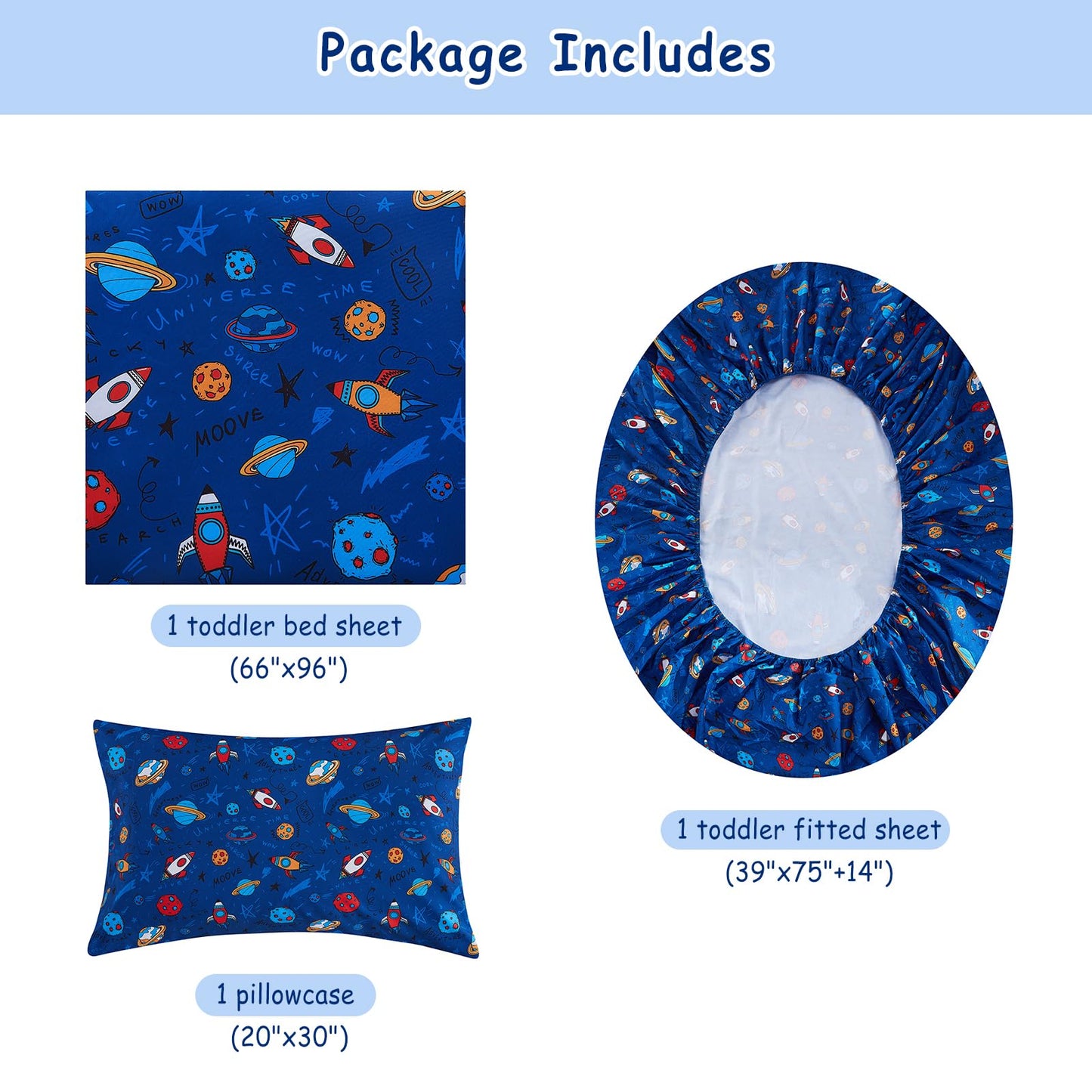 lasoftan Kids Sheet Set Twin Size, Twin Sheet Set with Space Universe Pattern，Breathable Silky Soft Microfiber Kids Fitted Sheet