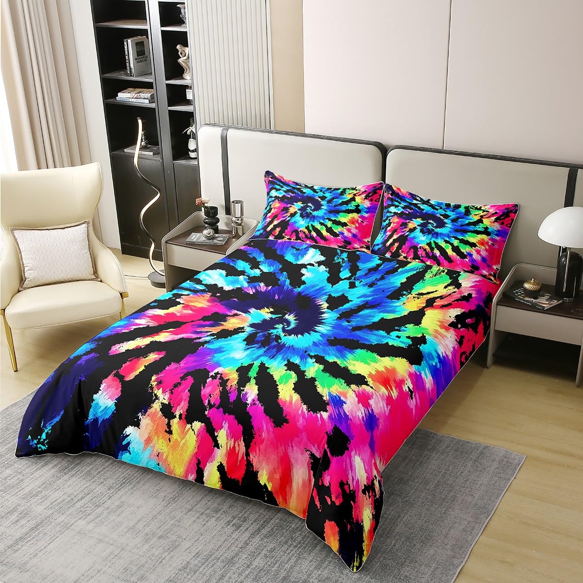 Erosebridal 100% Cotton Hippie Tie Dye Bedding Duvet Cover Sets Queen Blue Purple Tie Dye Spiral Comforter Cover, Boho Bohemian Hippie Gypsy Quilt Cover, Abstract Indian Ethnic Bedspread Cover