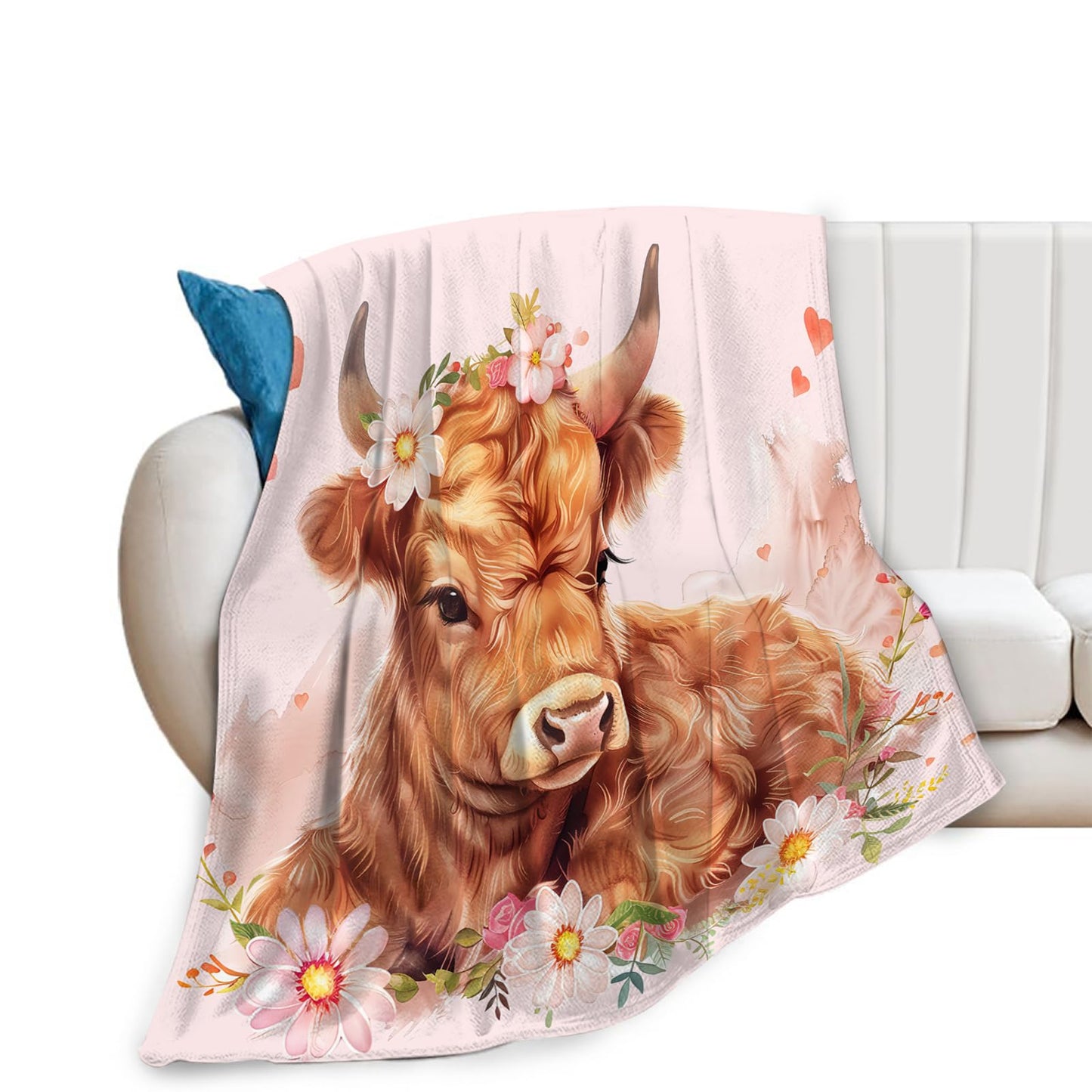 Tijuboni Pink Cow Throw Blanket Highland Cow Gifts for Girls Women Boys Men Kids Adults Soft Flannel Fleece Blanket for Couch Sofa Bed Home Decor 40"x50"