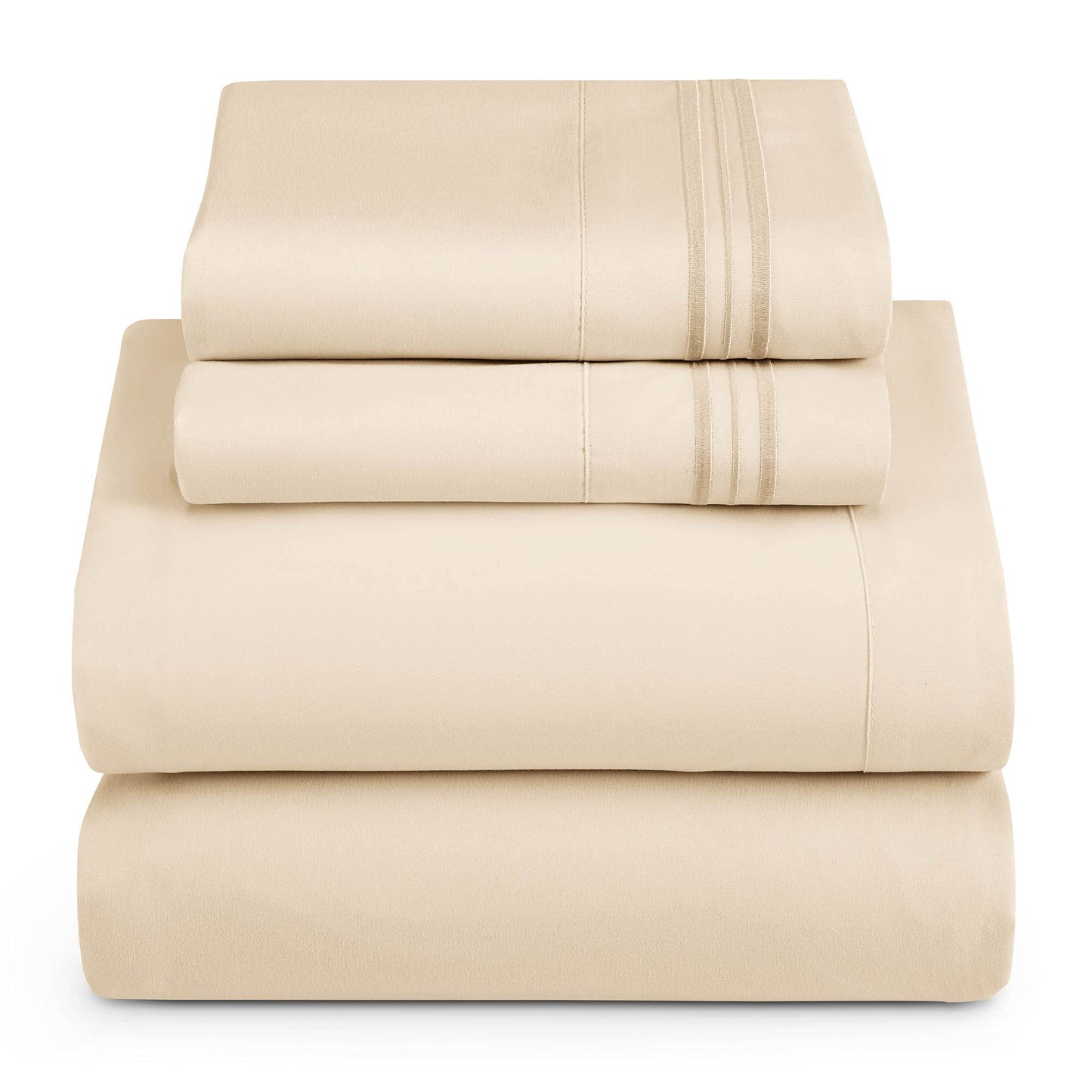 Hearth & Harbor Full Size Sheets - 4 Piece Bed Sheet Set, Hotel Luxury Double Brushed Bed Sheets - Extra Soft Bedding Sheets & Pillowcases, Full, Beige