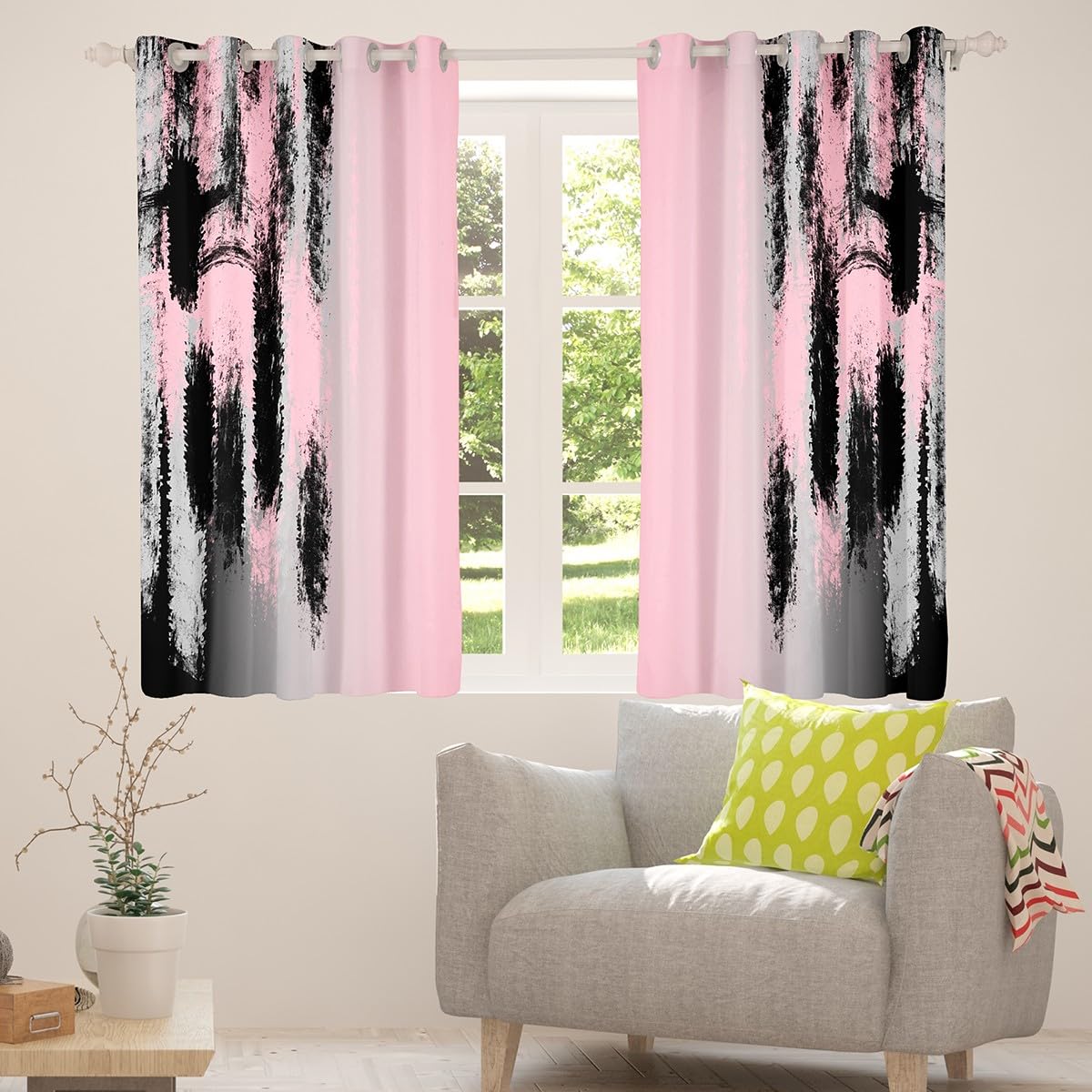 jejeloiu Kids Pink and Black Curtains for Bedroom Living Room (2 Panels, 42 x 84 Inch) Abstract Messy Rust Darkening Drapes Modern Art Blackout Curtains Gradient Stryle Window Treatments