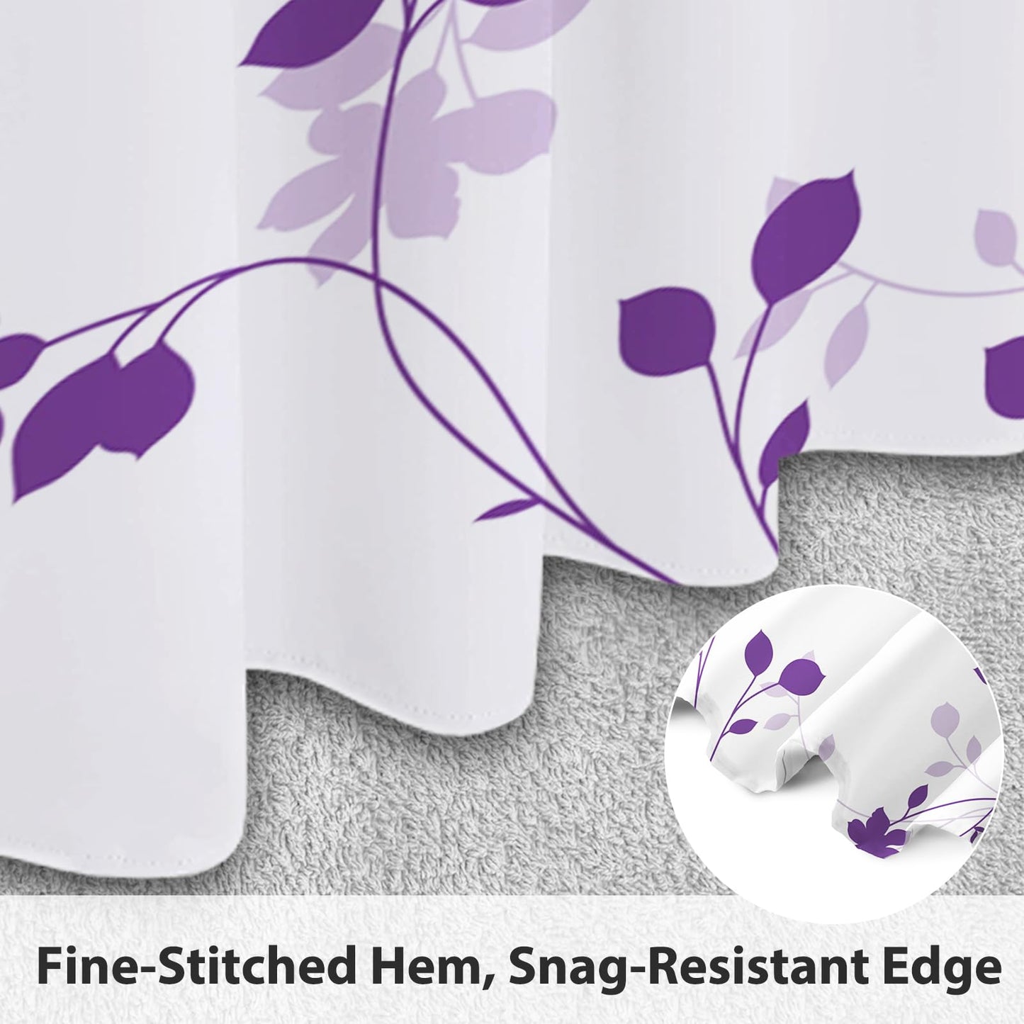 GICDSU Purple Plant Leaves Shower Curtain, Waterproof Fabric Shower Curtain Set with 12 Hooks, Modern Farmhouse Leaf Pattern Shower Curtains for Bathroom, 72x72 Inches