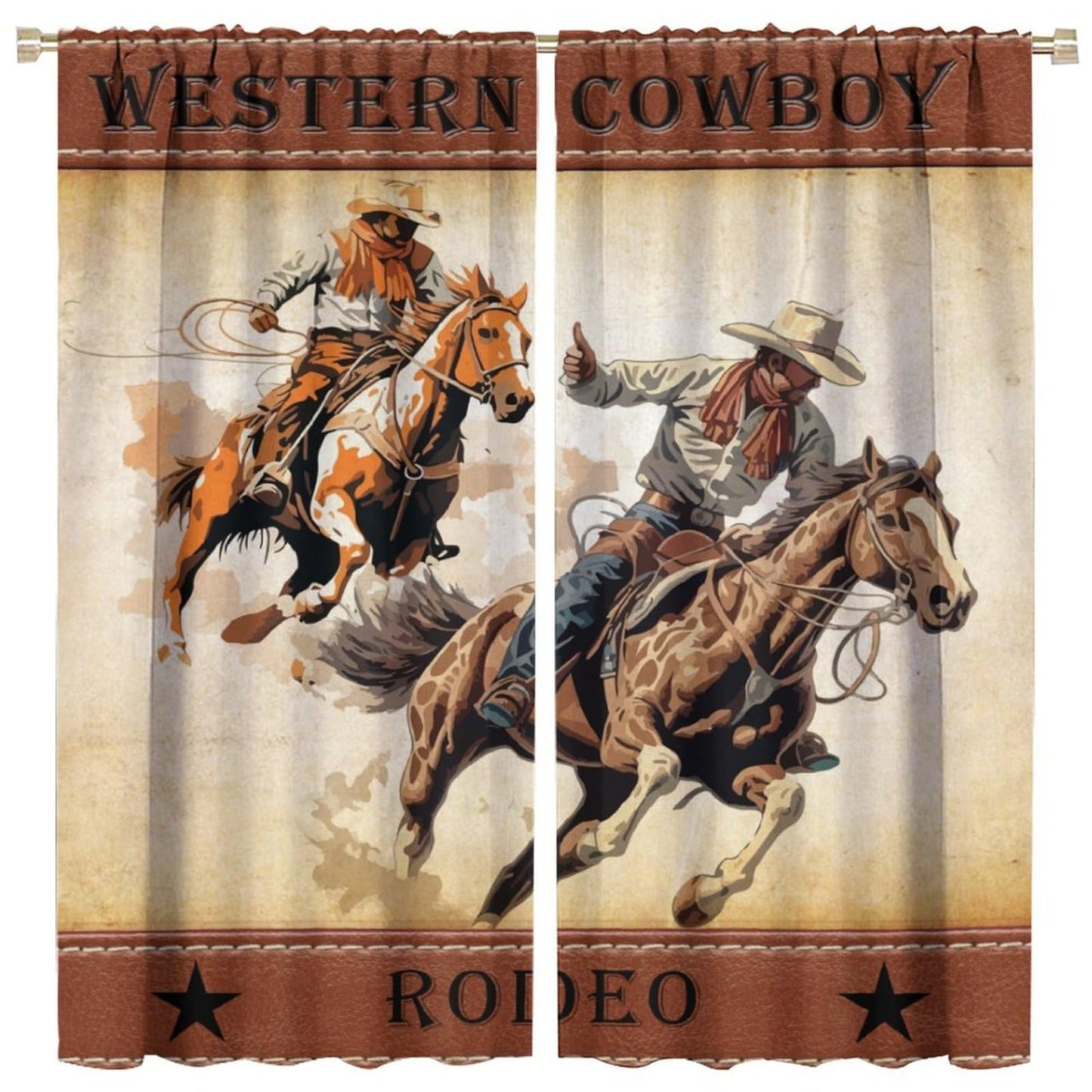 LOMADIA Cowboy Horse Blackout Curtain, Rustic Old Western Farm Retro Farmhouse Cowboy Pattern Drapes Window 2 Panel Rod Pocket Curtain for Kitchen Living Room Bedroom Deocr 42x45in