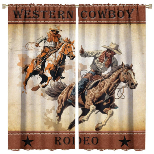 LOMADIA Cowboy Horse Blackout Curtain, Rustic Old Western Farm Retro Farmhouse Cowboy Pattern Drapes Window 2 Panel Rod Pocket Curtain for Kitchen Living Room Bedroom Deocr 42x45in