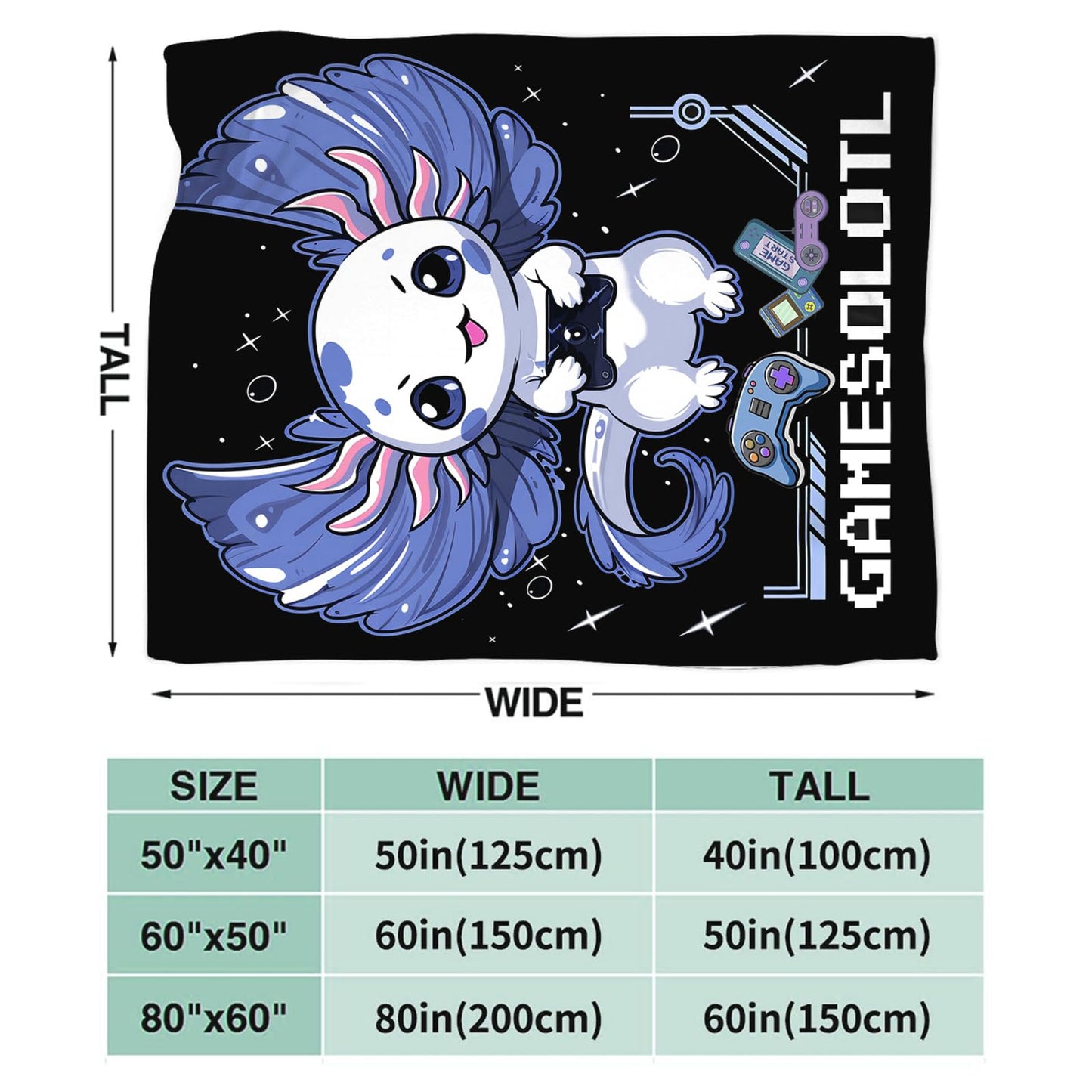 Tijuboni Axolotl Gaming Throw Blanket Game Gifts for Girls Boys Women Men Kids Adults Soft Flannel Fleece Blanket for Couch Sofa Bed Home Decor 40"x50"