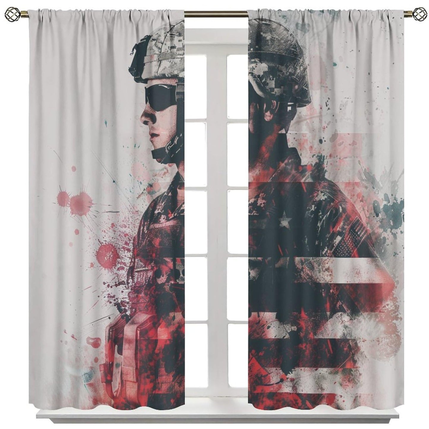 TOWINSFB Military American Soldier Blackout Curtains for Living Room Bedroom, Vintage War Theme USA Flag Window Curtains Rod Pocket Thermal Insulated Window Drapes, 2 Panels, Each 21W x 45L