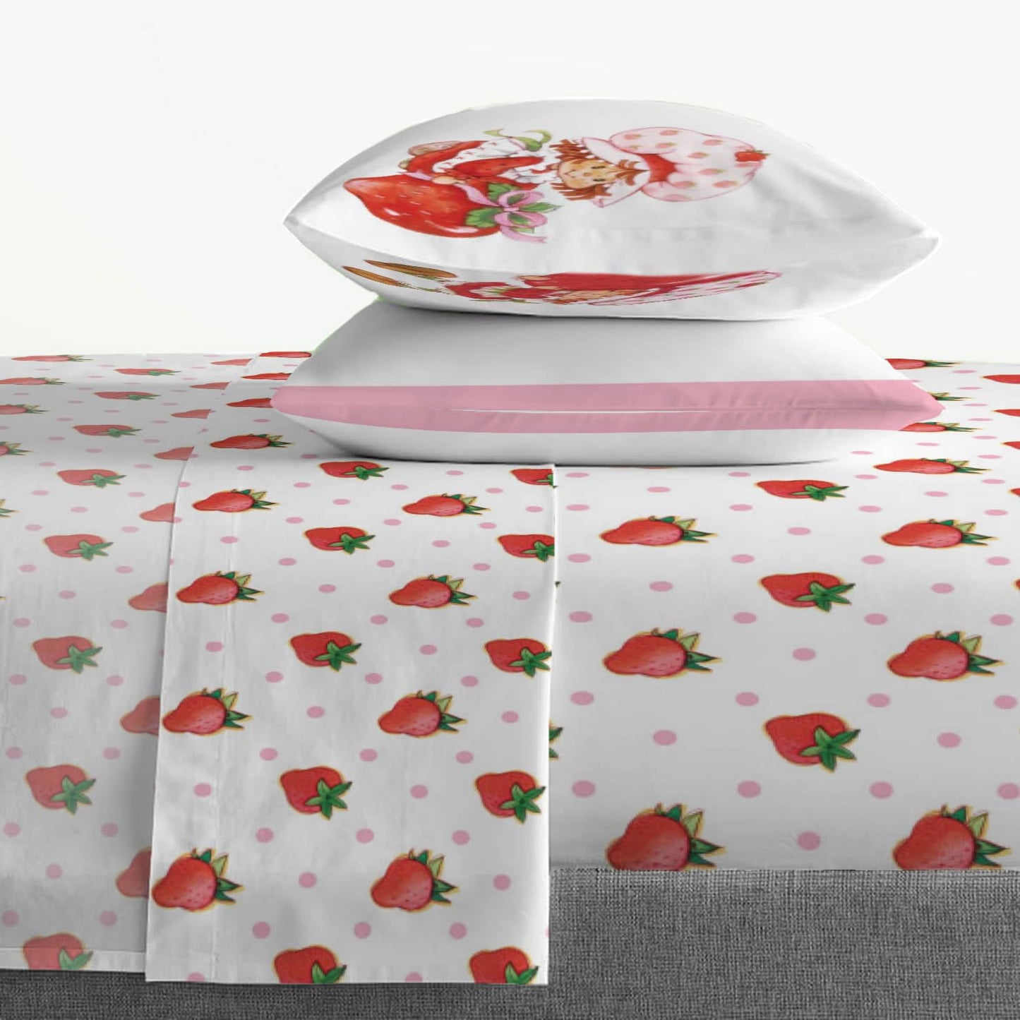 Jay Franco Kids Sheet Set with Fitted, Flat Sheets & Pillow Cover - Ultra-Soft Bedding with Pillowcase for Room Decor, White - Strawberry Shortcake, 4 Piece Full