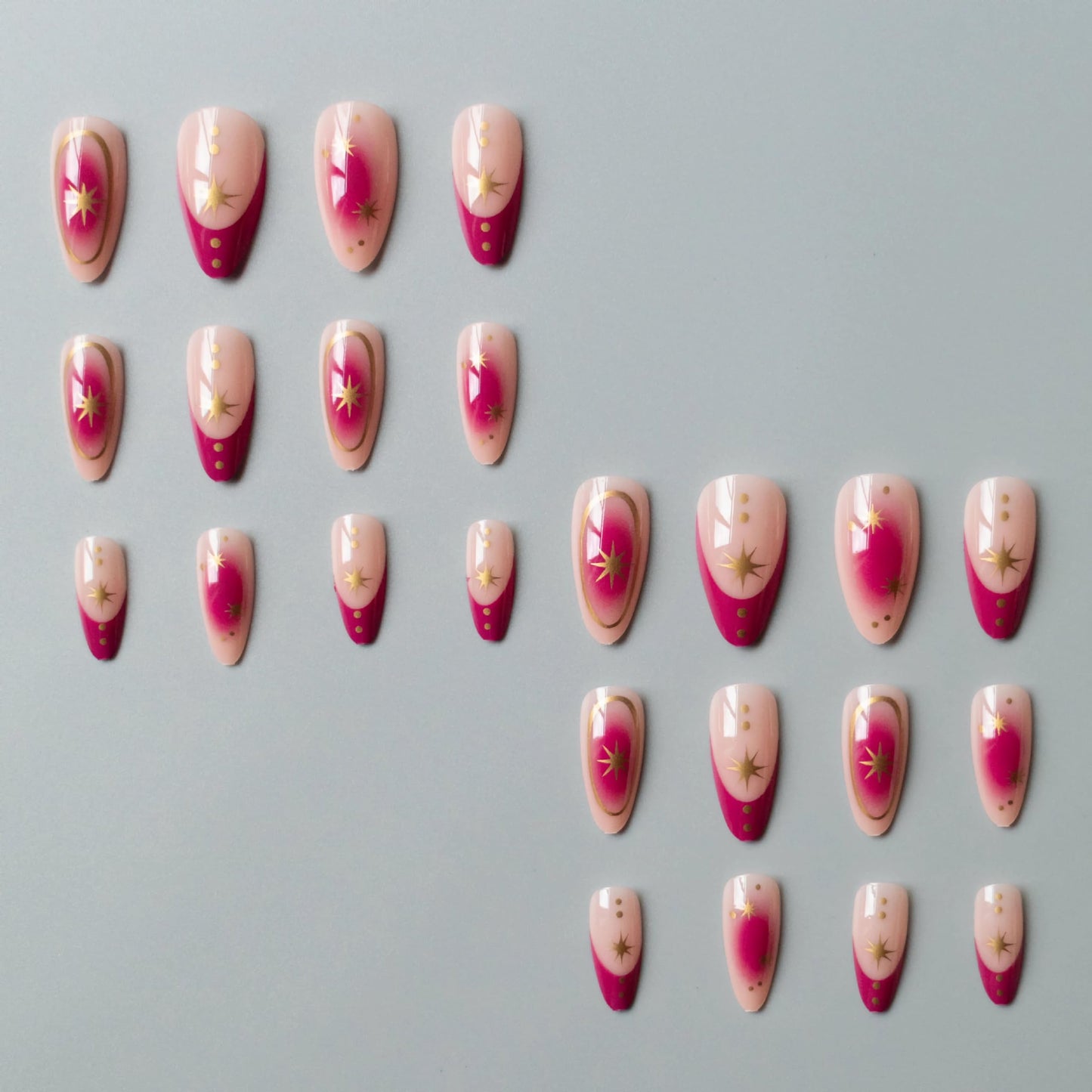 BABALAL Purple Press on False Nails Medium Almond Fake Nails Ombre Glue on Acrylic Nails French Tip Y2k Star Design Supplies 24Pcs Full Cover for Women Girls