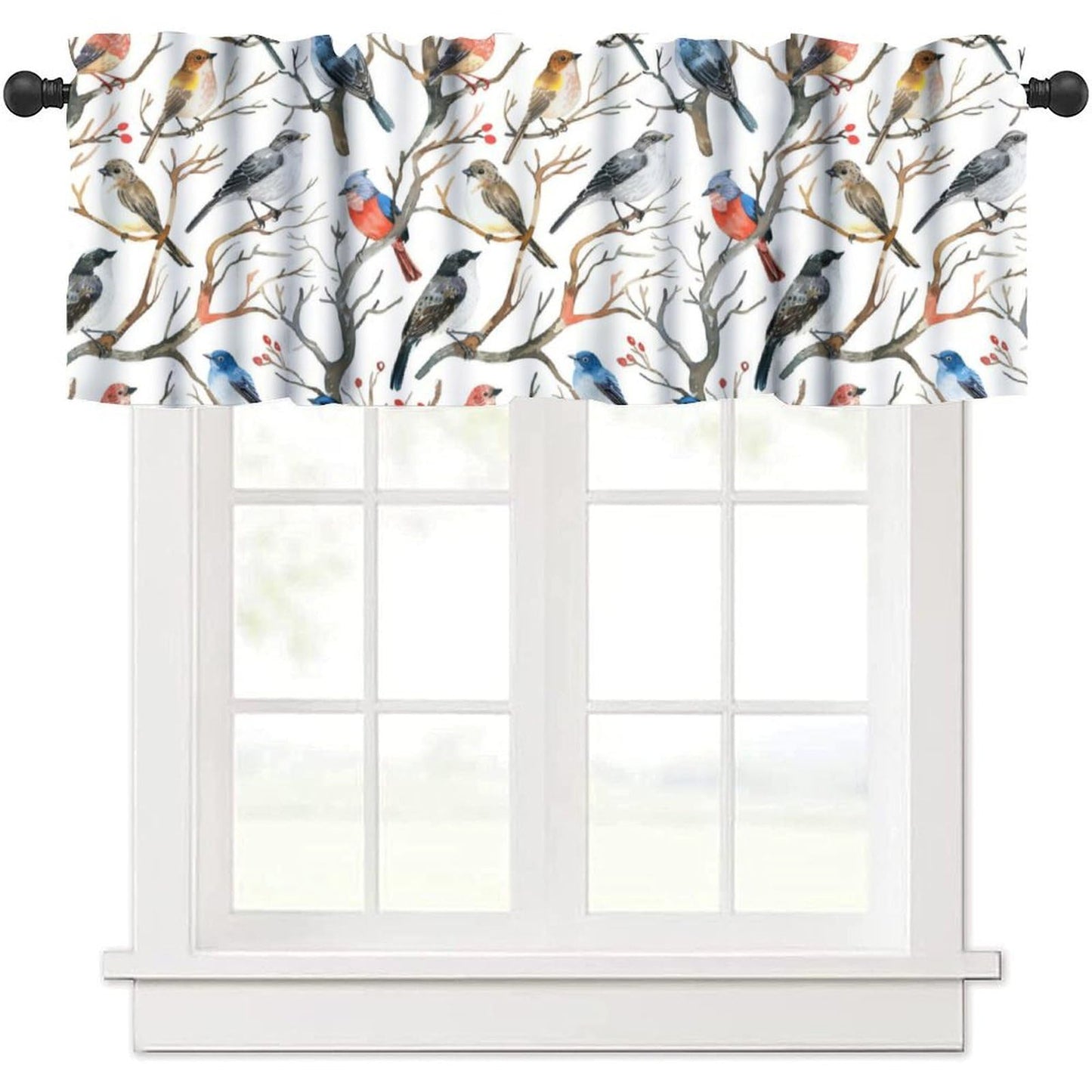 Yearn Jear Bird Flowers Kitchen Curtains Valance,Floral Nature Animal Colorful Birds Rod Pocket Curtain Valance for Kitchen, Bathroom, Living Room, Bedroom 54" X 18"
