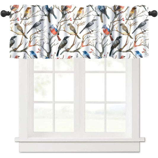 Yearn Jear Bird Flowers Kitchen Curtains Valance,Floral Nature Animal Colorful Birds Rod Pocket Curtain Valance for Kitchen, Bathroom, Living Room, Bedroom 54" X 18"